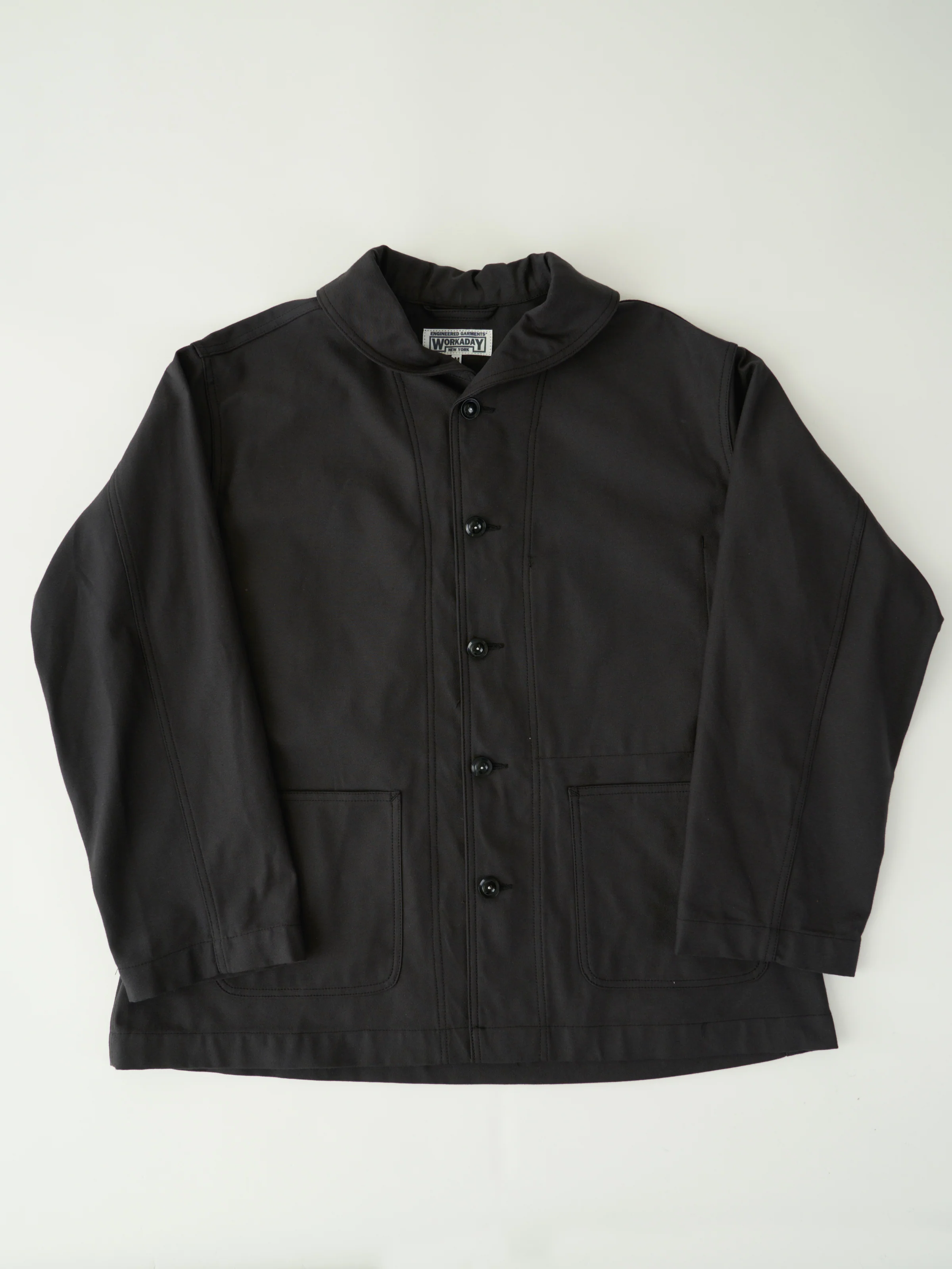 Shawl Collar Jacket - Black Cotton Reverse Sateen