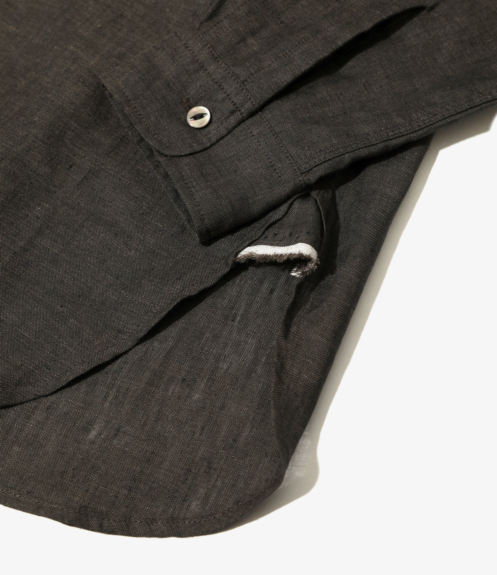 Banded Collar Work Shirt - Charcoal - Linen Chambray - Image 3