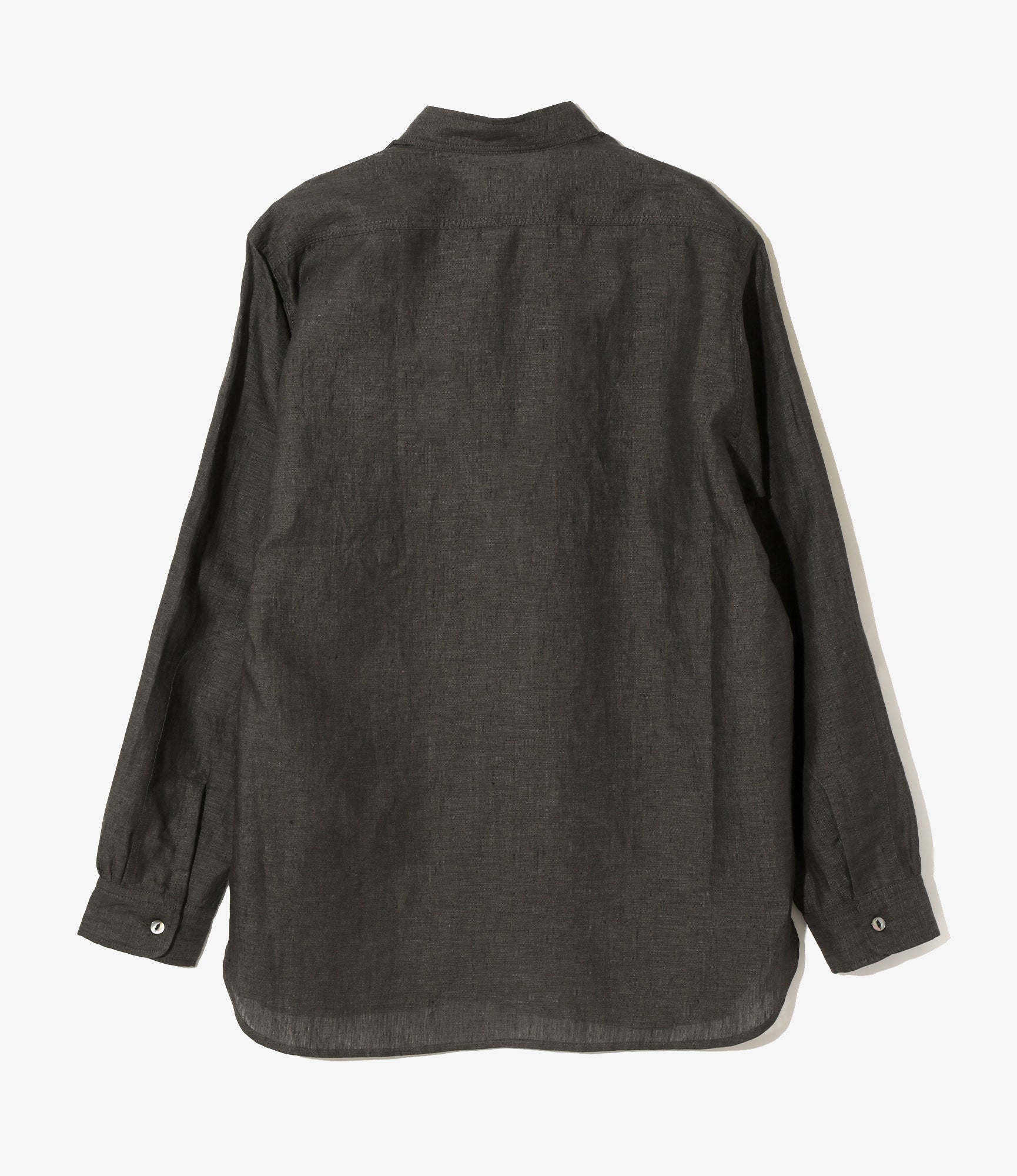 Banded Collar Work Shirt - Charcoal - Linen Chambray - Image 4