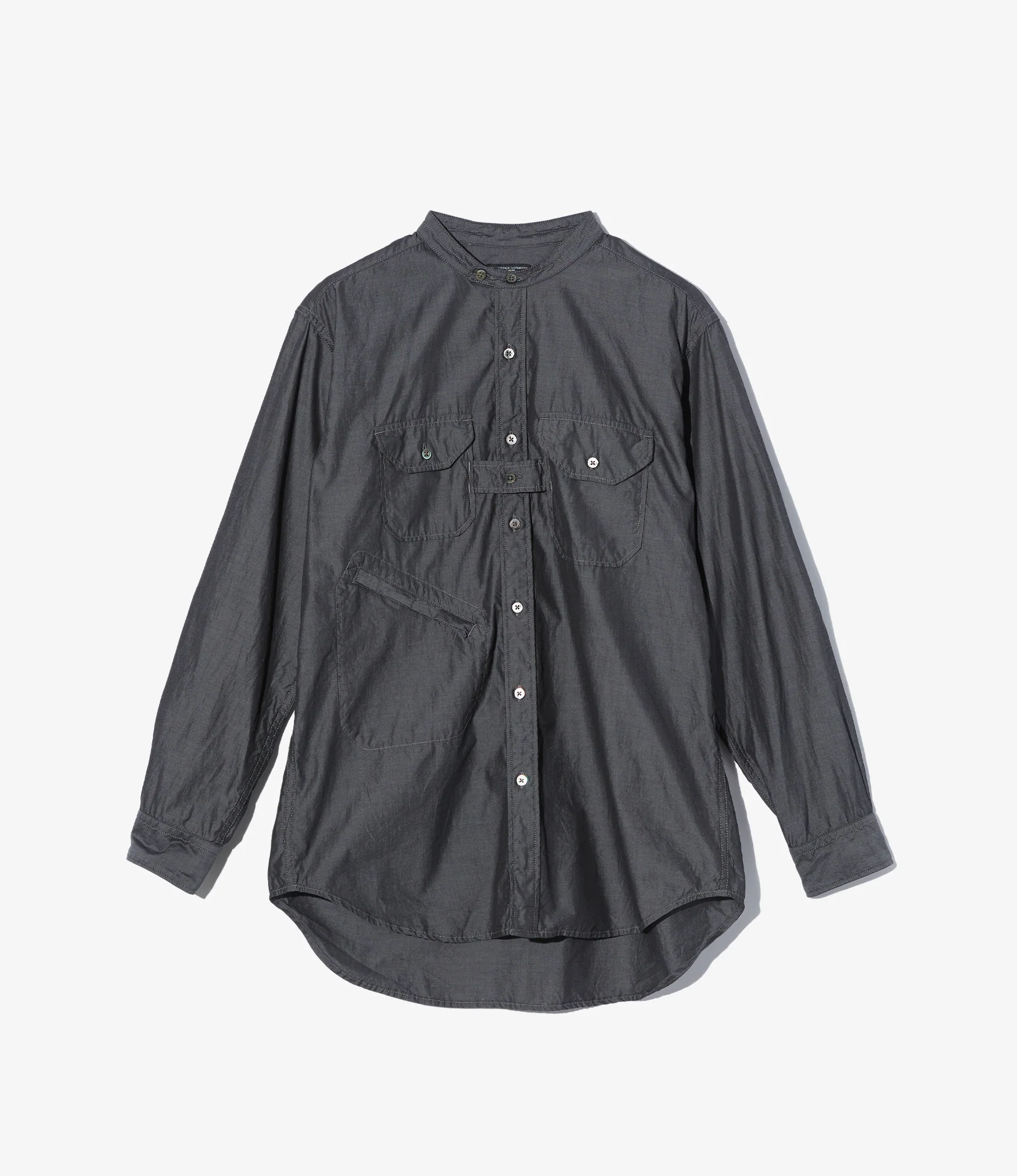 Banded Collar Shirt - Charcoal Cotton Iridescent Broadcloth