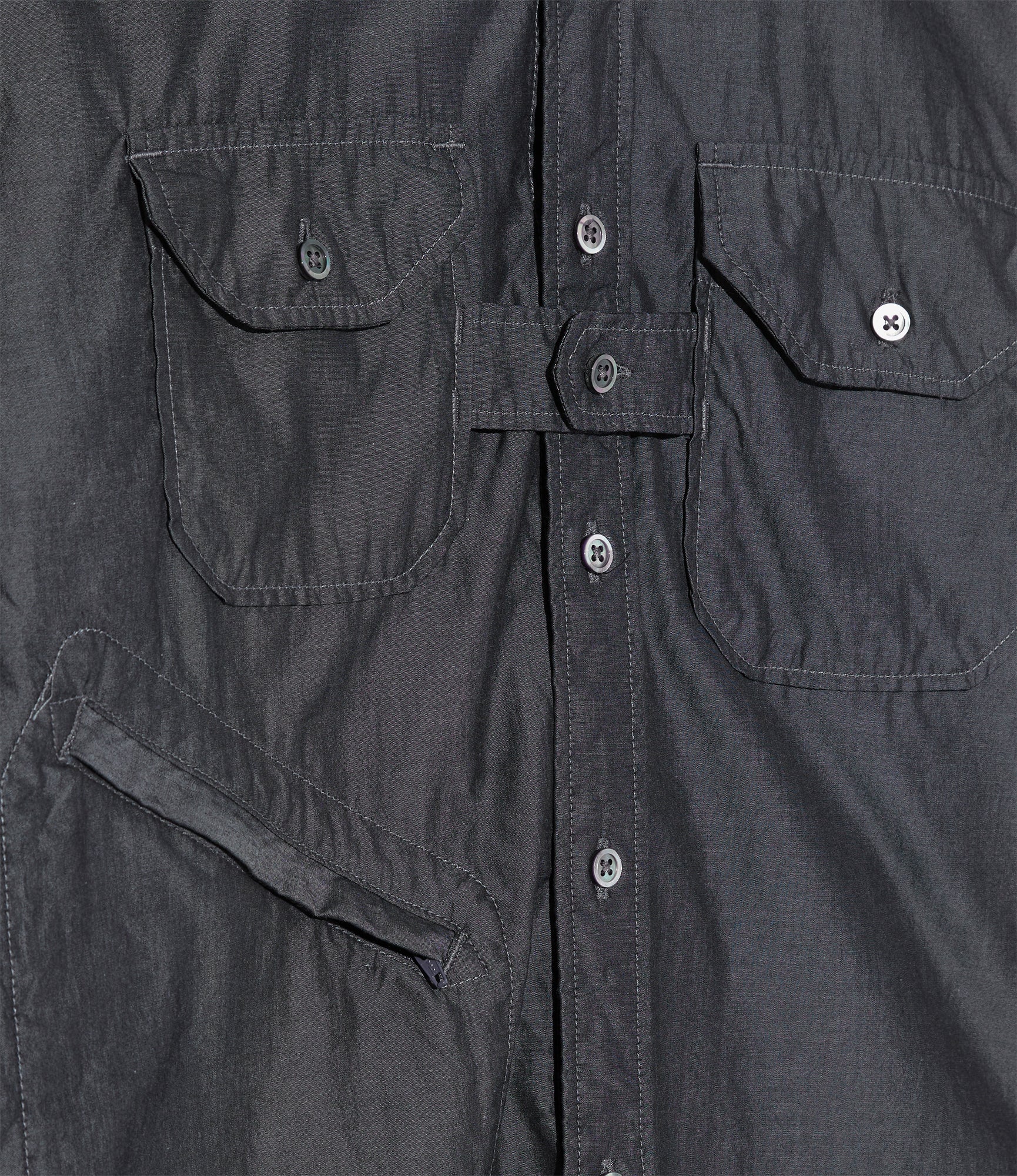 Banded Collar Shirt - Charcoal Cotton Iridescent Broadcloth - Image 3