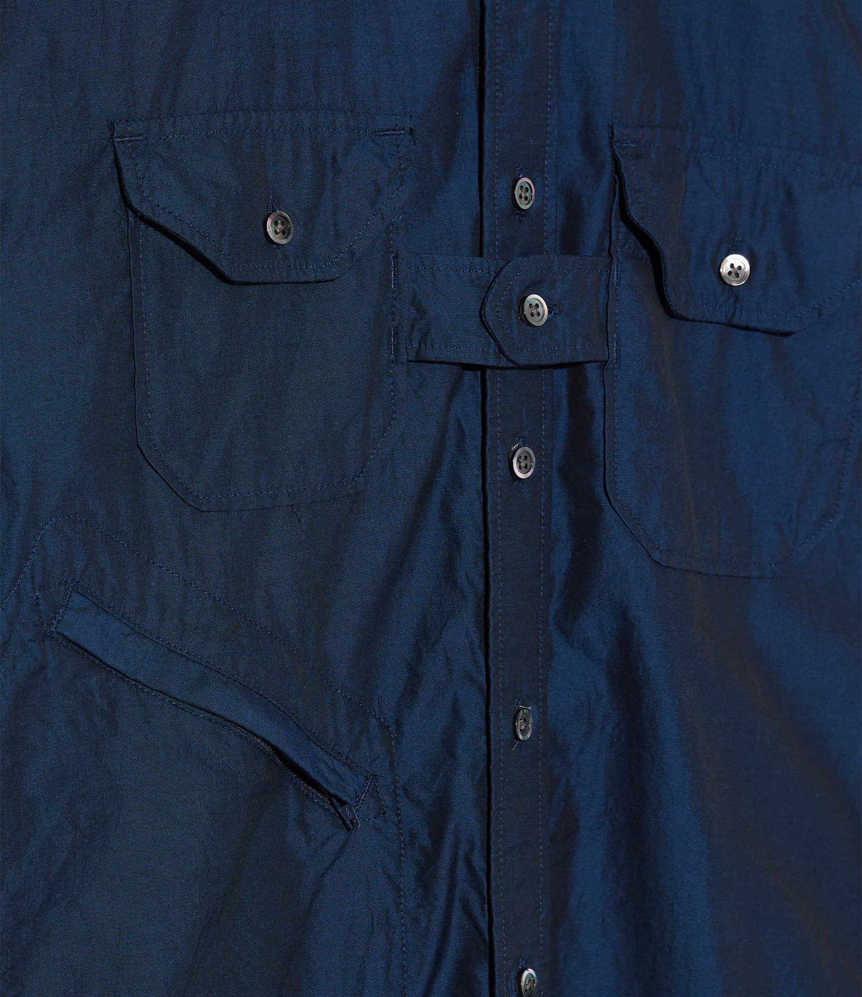 Banded Collar Shirt - Navy Cotton Iridescent Broadcloth - Image 3