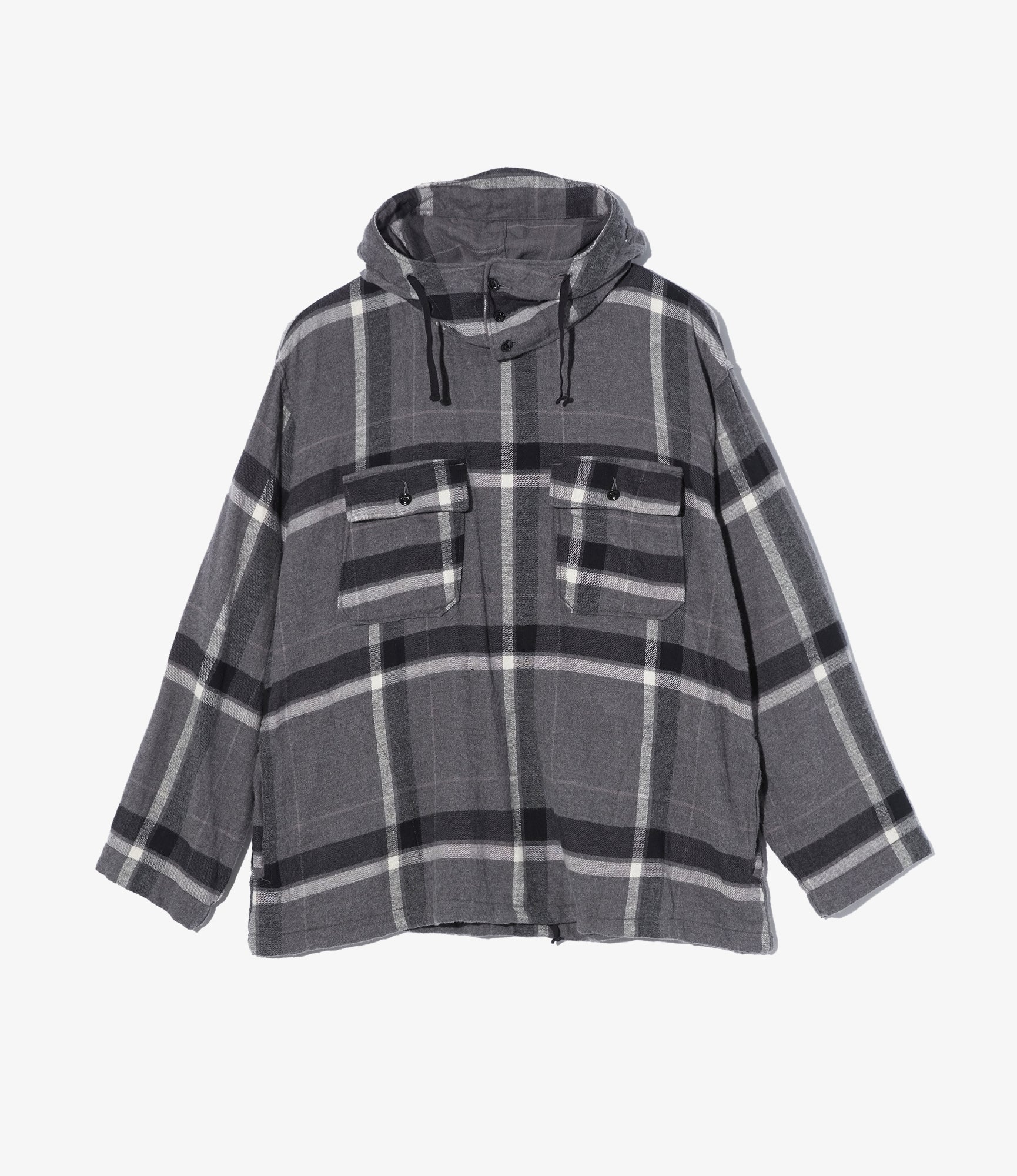 Cagoule Shirt - Grey/Black Cotton Brushed Big Plaid