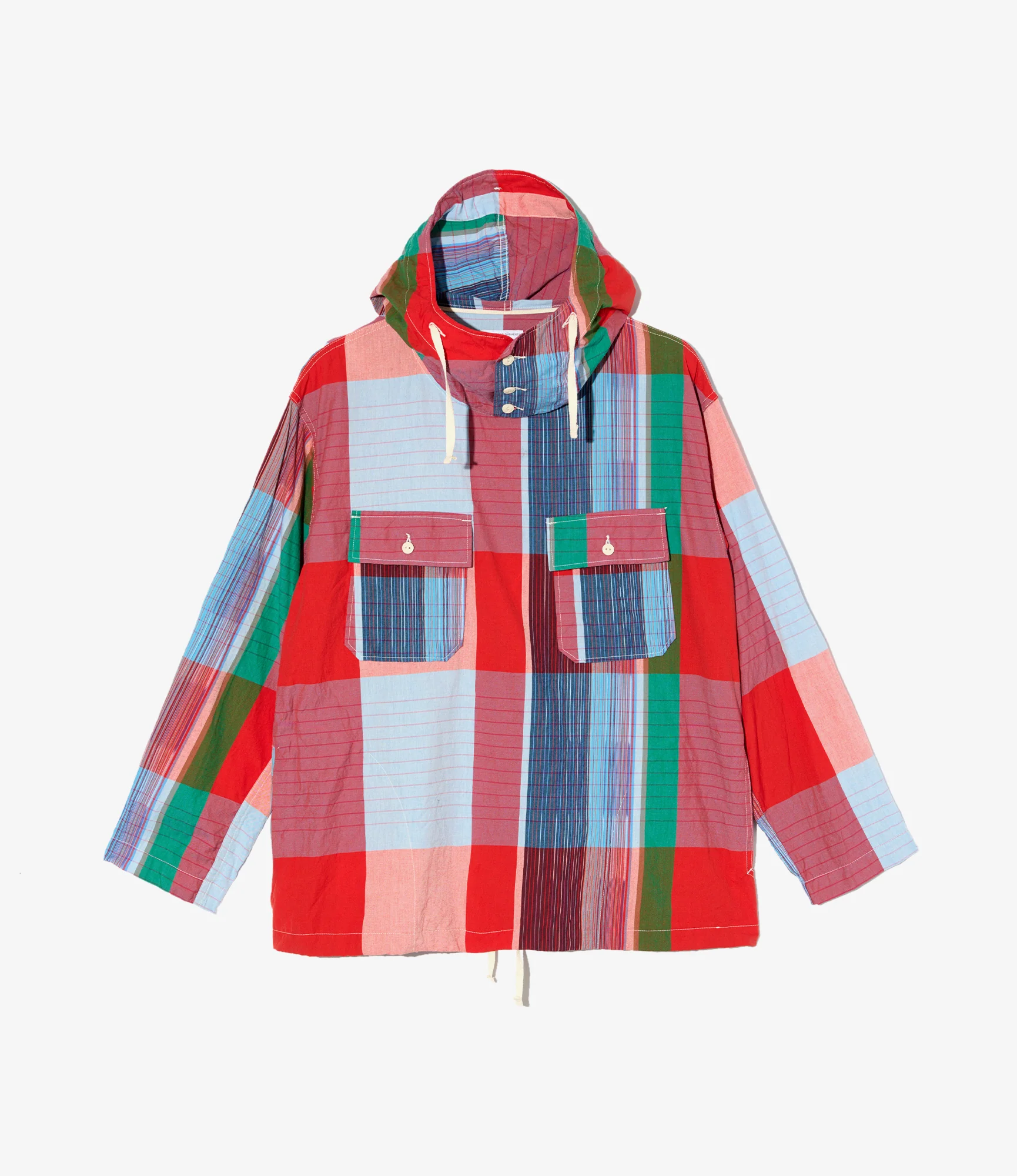 Cagoule Shirt - Red Cotton Big Madras Plaid