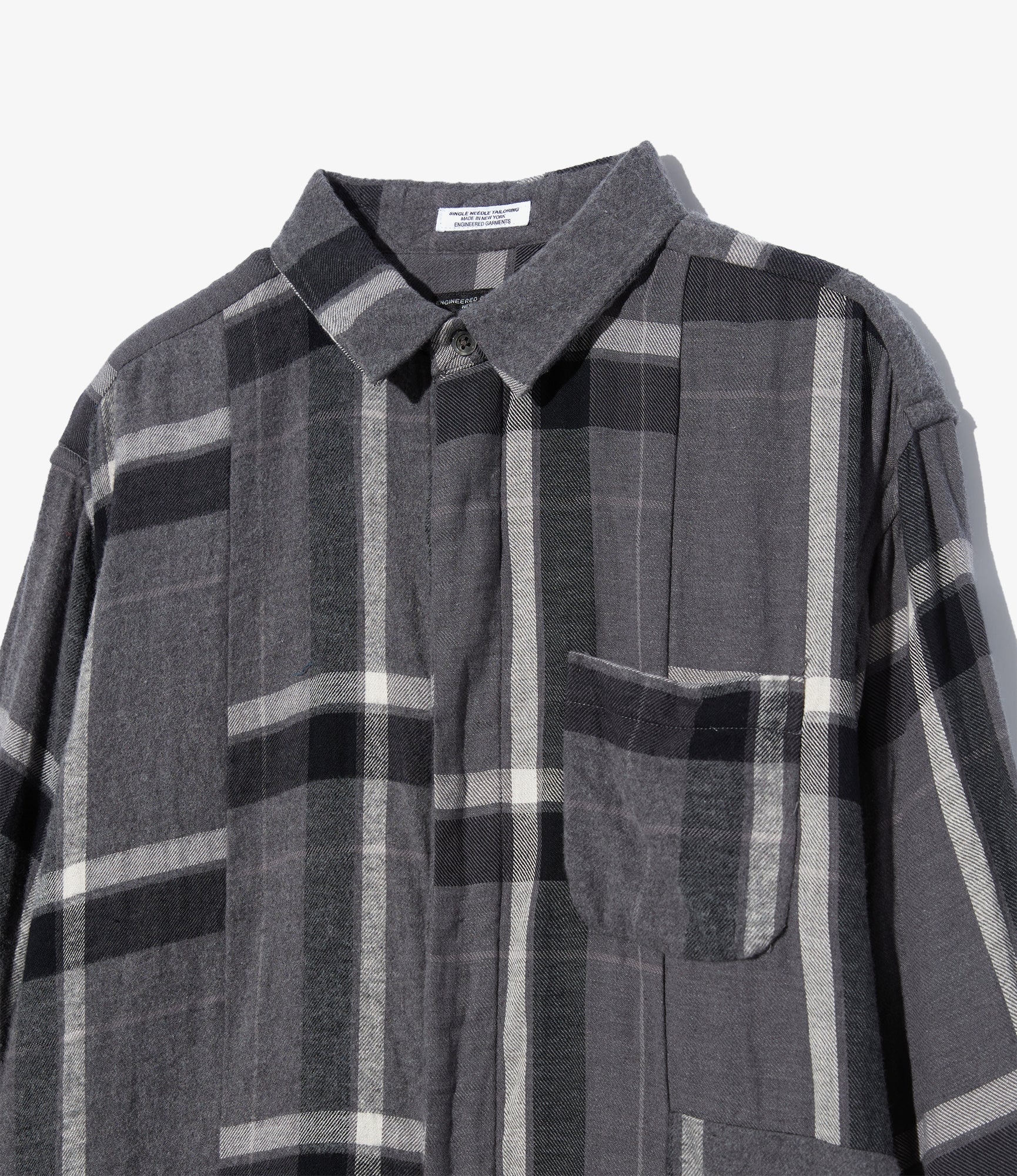 Combo Short Collar Shirt - Grey/Black Cotton Brushed Big Plaid - Image 3