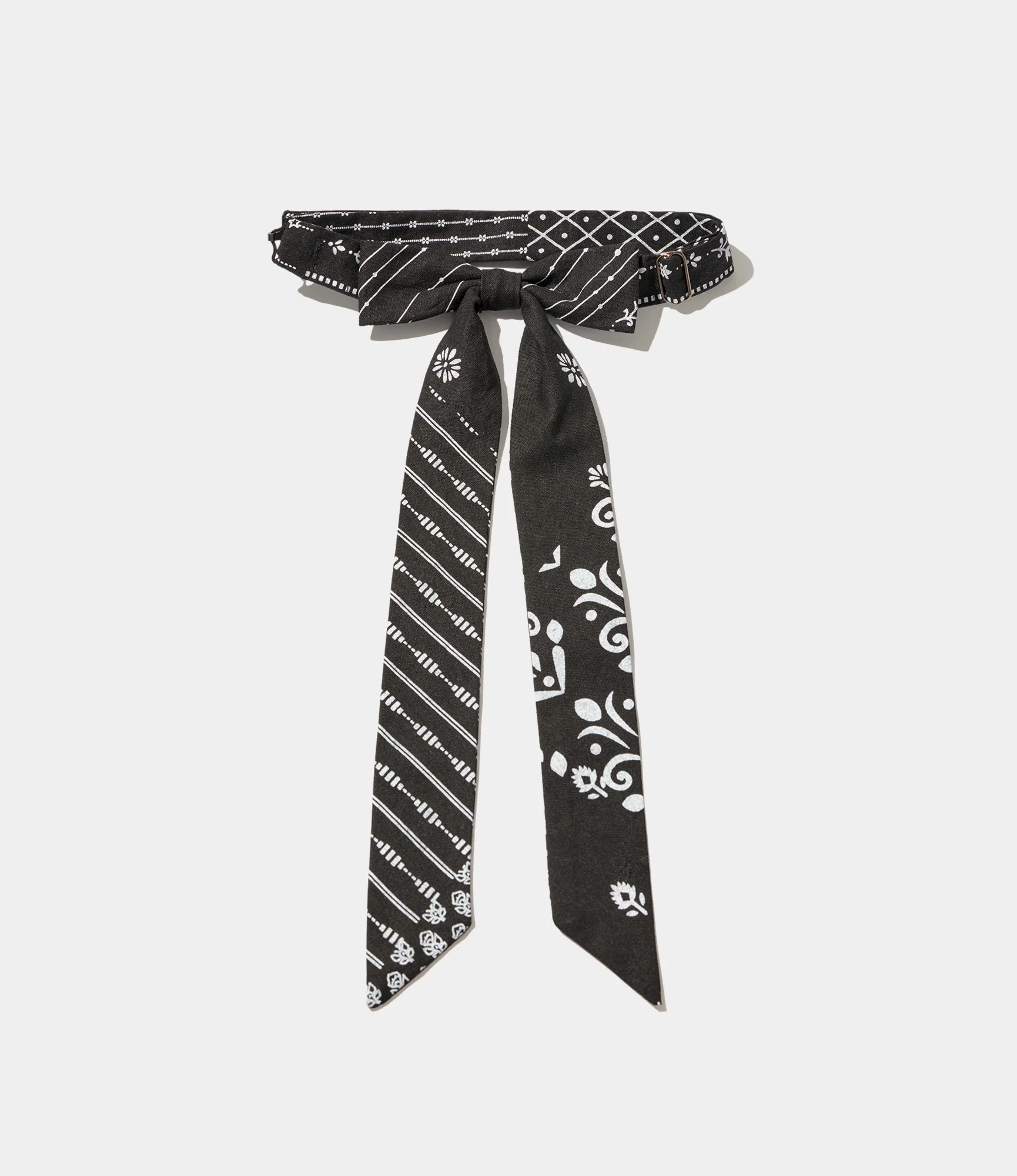 Ribbon Tie - Black/White Cotton Patchwork Print