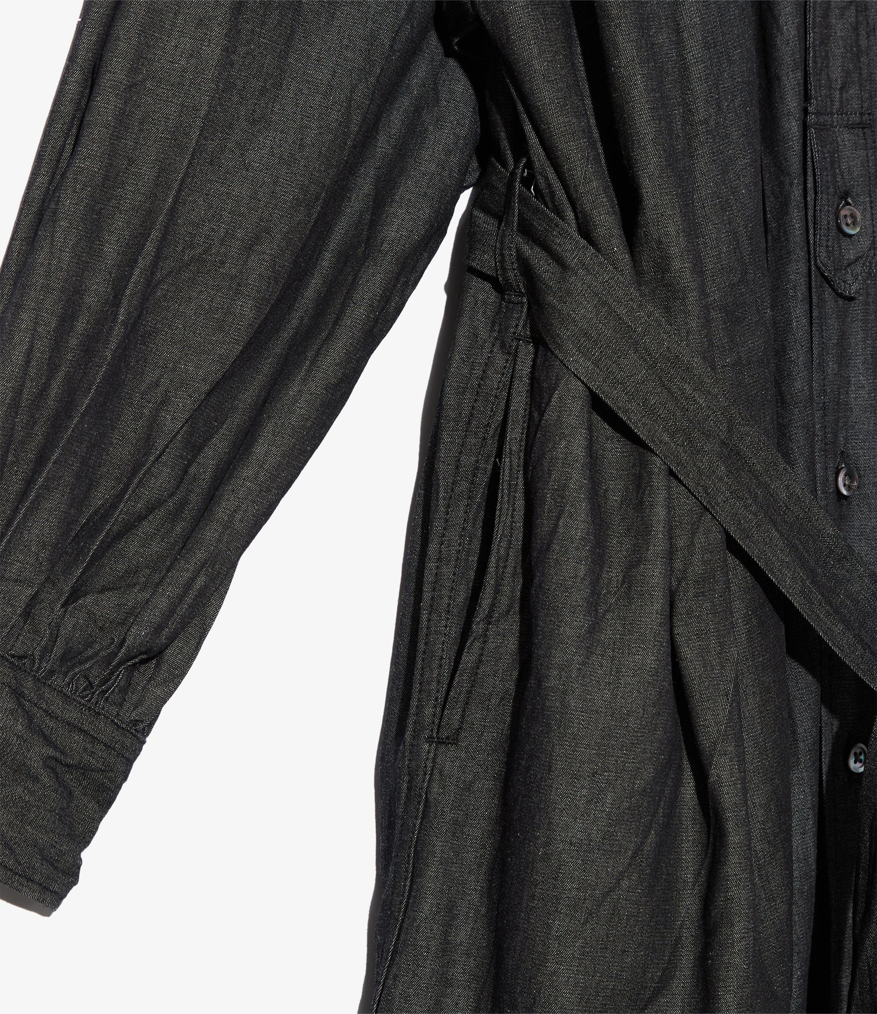 Women's Banded Painter Dress - Black Cotton Denim Shirting - Image 3