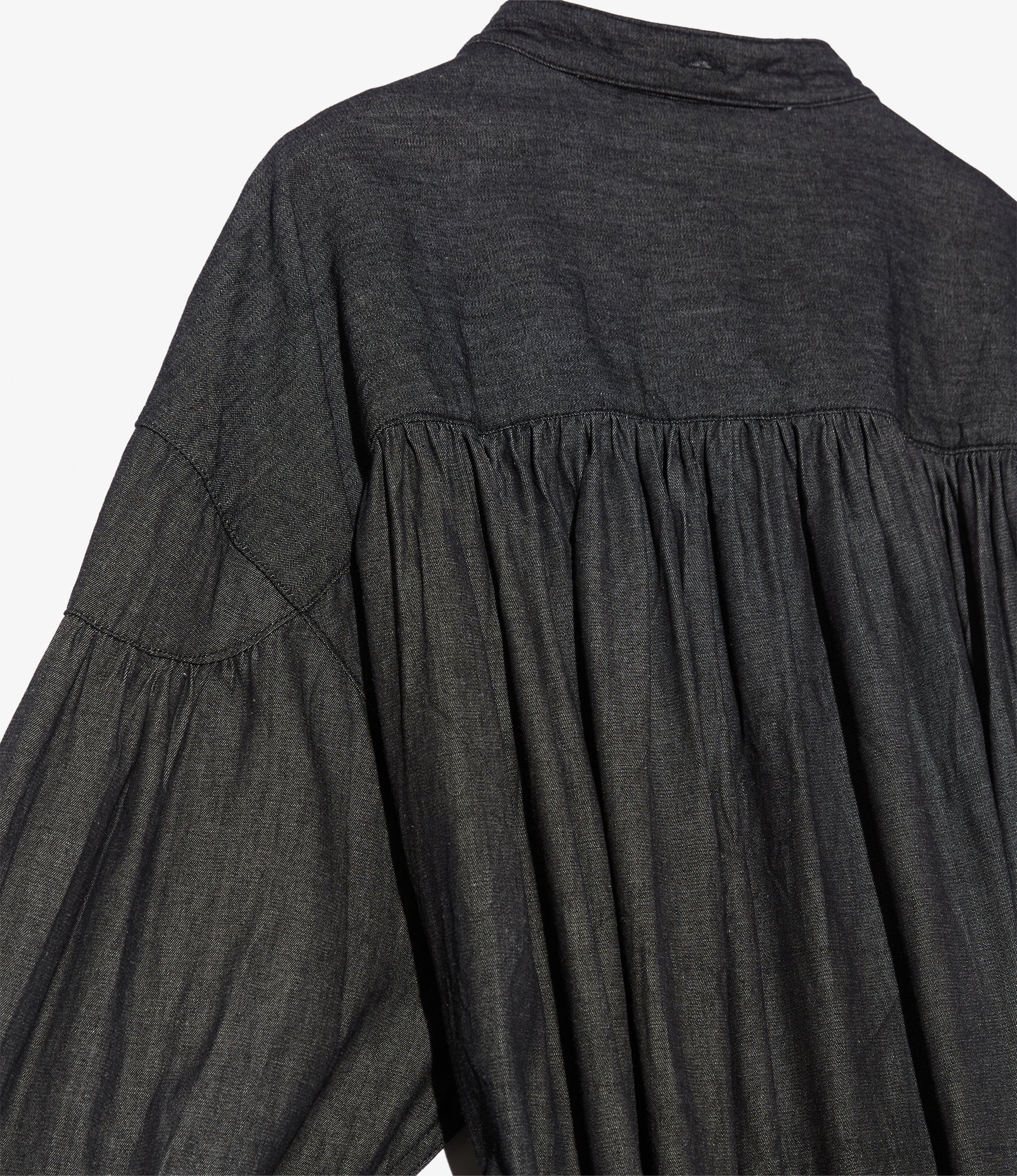 Women's Banded Painter Dress - Black Cotton Denim Shirting - Image 4