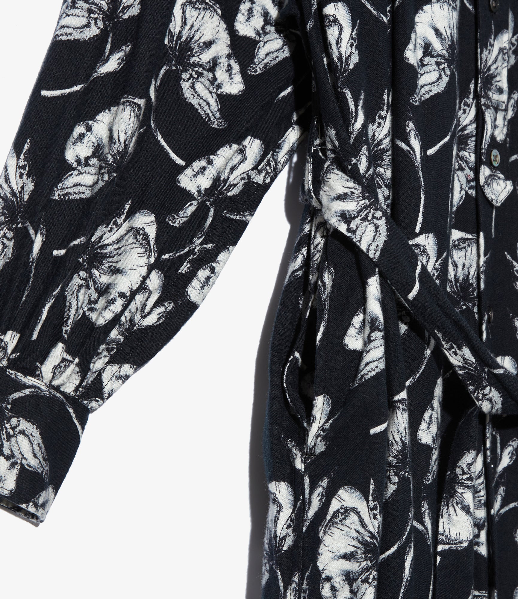 Women's Banded Painter Dress - Black/White Cotton Brushed Floral Print - Image 3