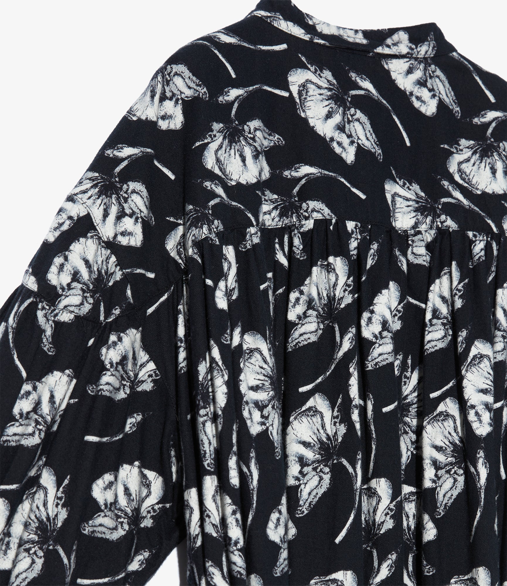 Women's Banded Painter Dress - Black/White Cotton Brushed Floral Print - Image 4