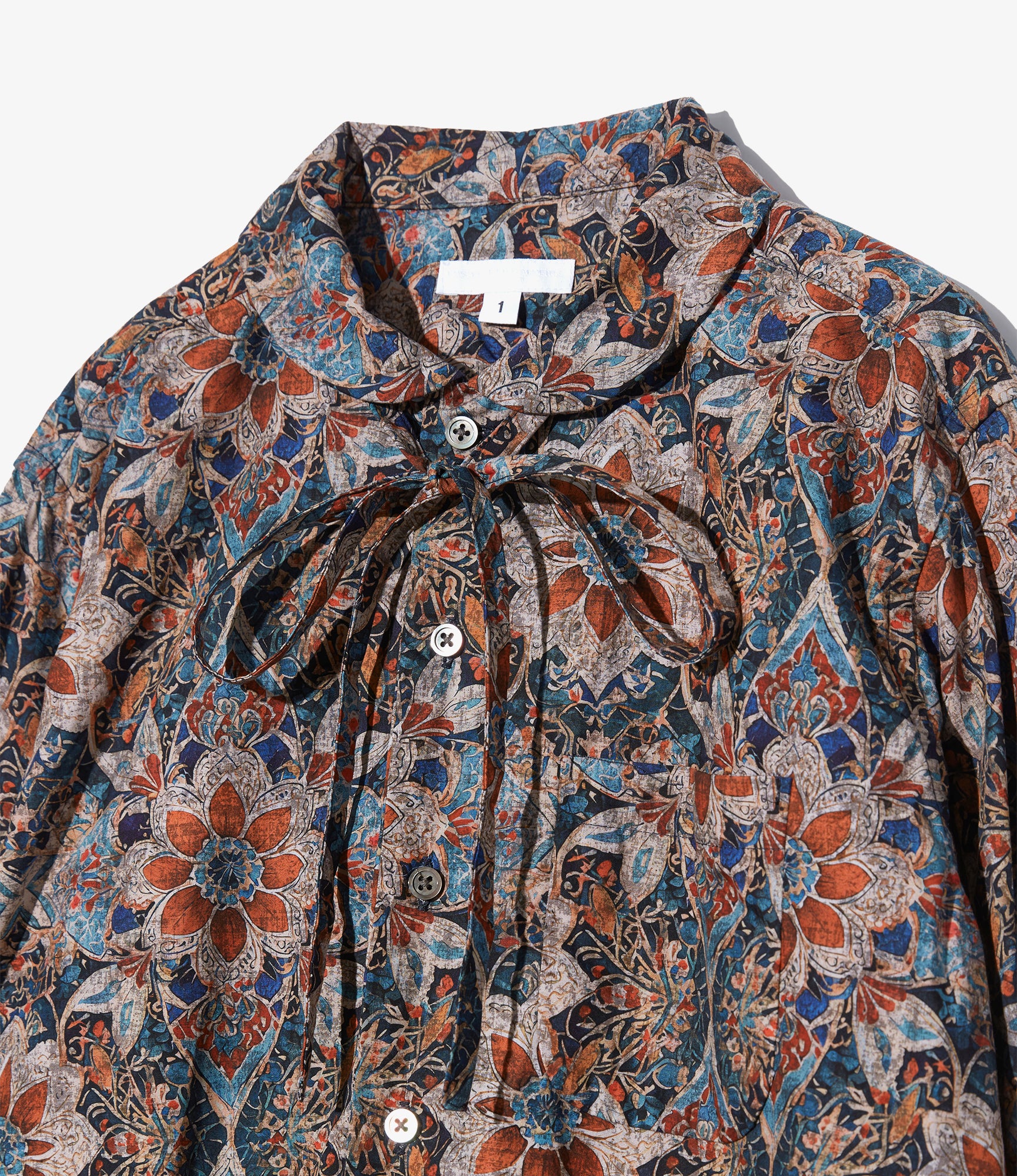 Women's Rounded Collar Shirt - Orange/Navy Floral Printed Cotton Lawn - Image 3