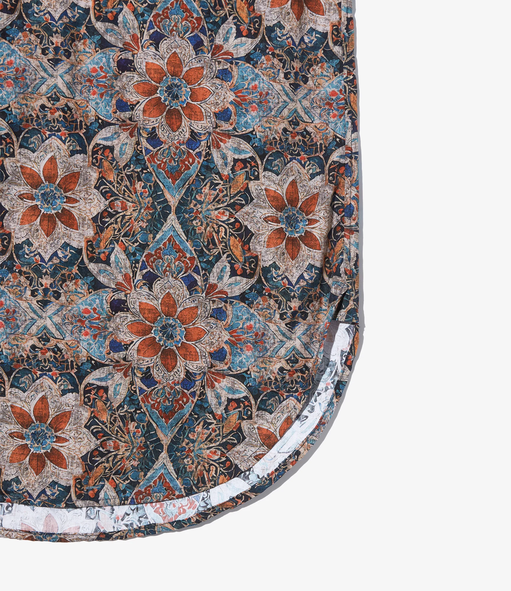 Women's Rounded Collar Shirt - Orange/Navy Floral Printed Cotton Lawn - Image 4