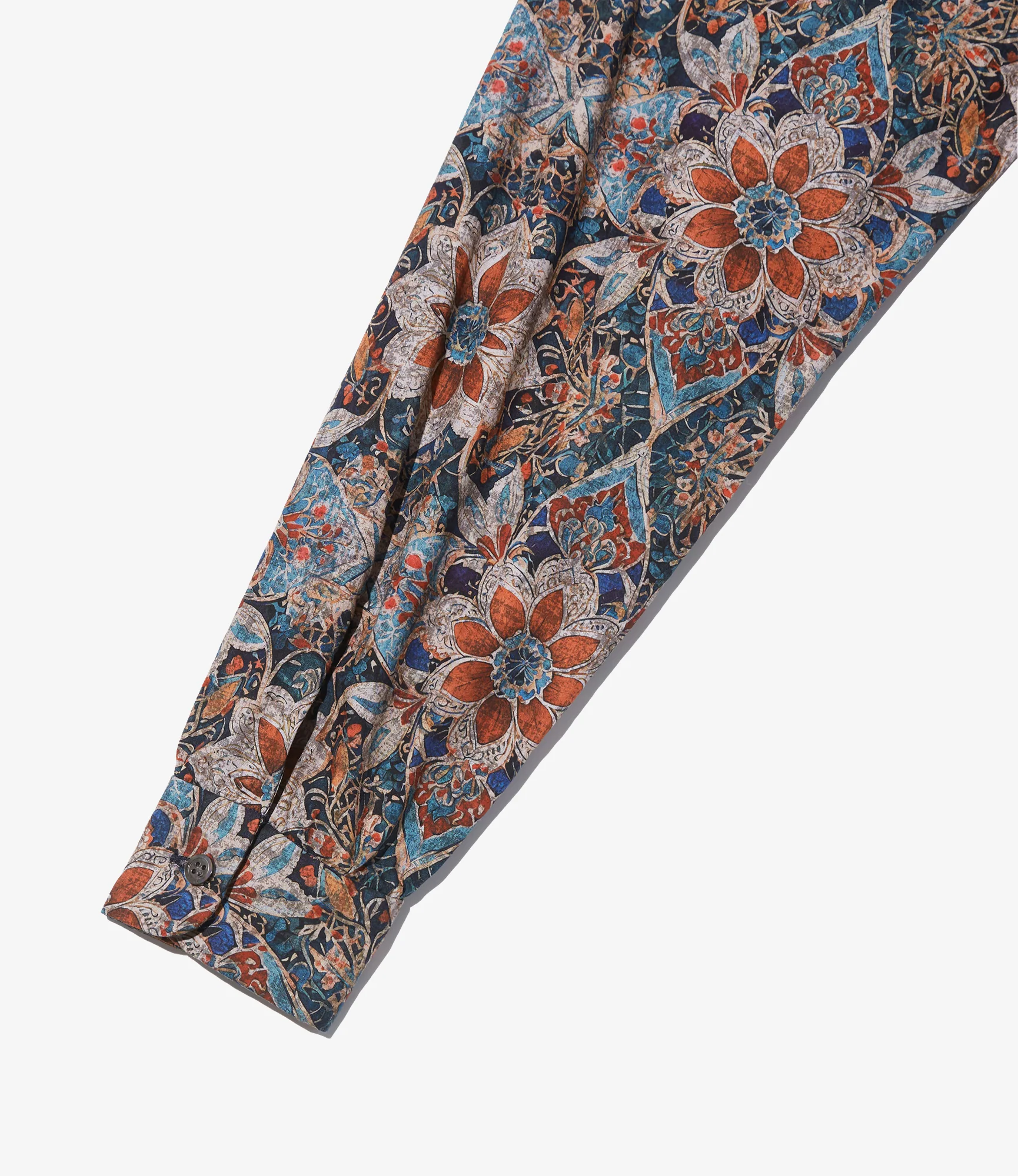 Women's Rounded Collar Shirt - Orange/Navy Floral Printed Cotton Lawn - Image 5