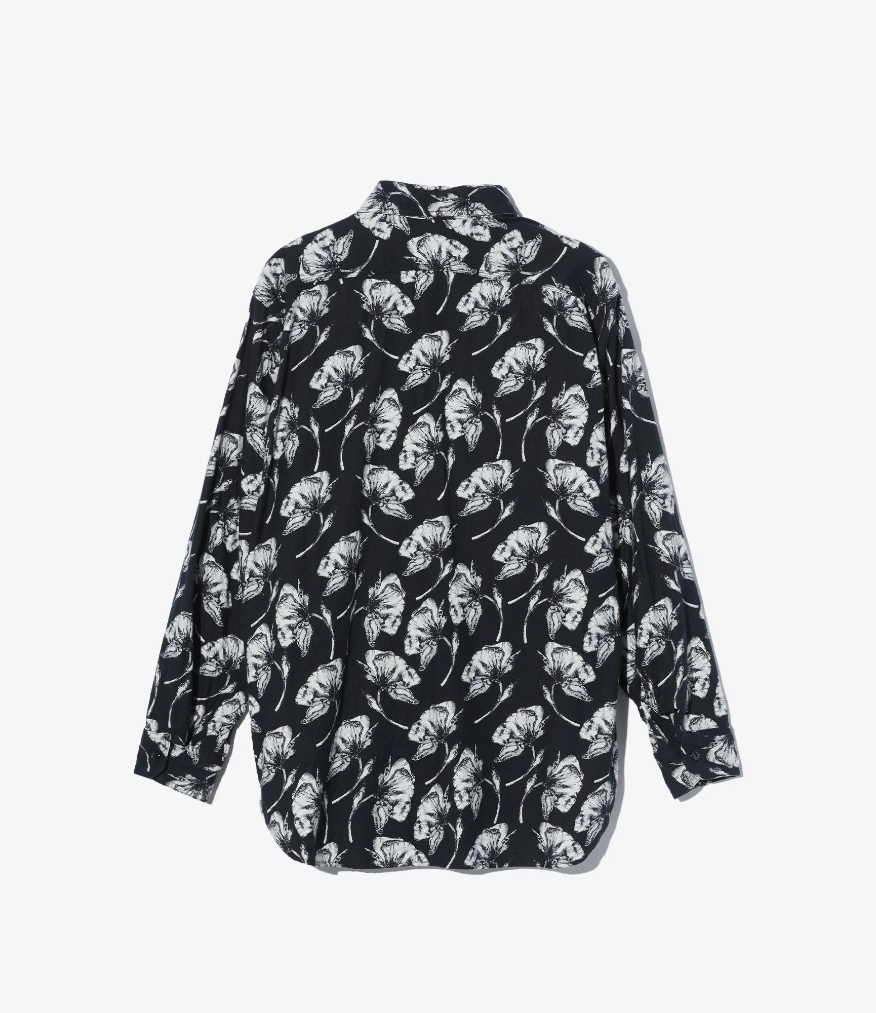 Work Shirt - Black/White Cotton Brushed Floral Print - Image 2
