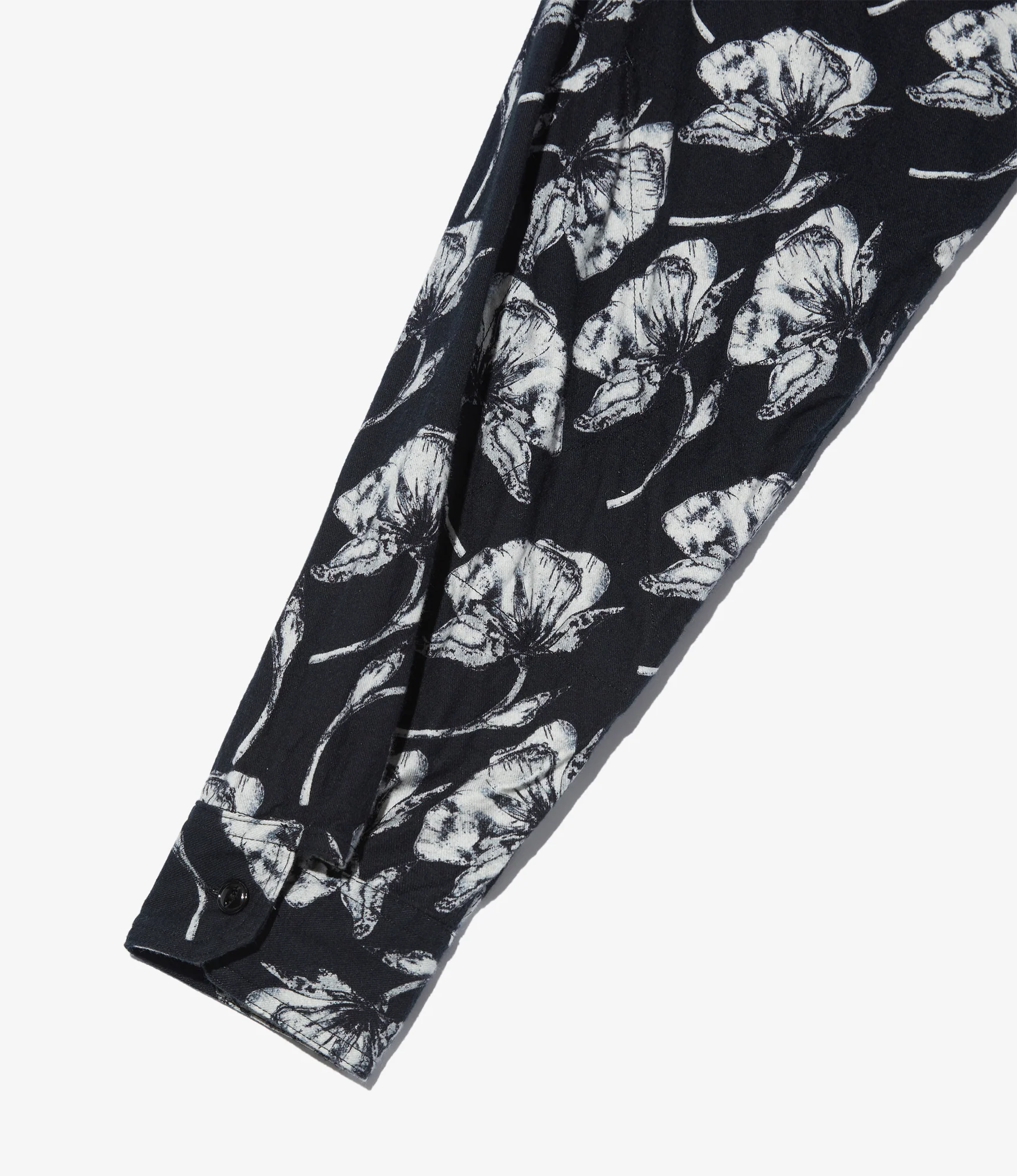 Work Shirt - Black/White Cotton Brushed Floral Print - Image 5