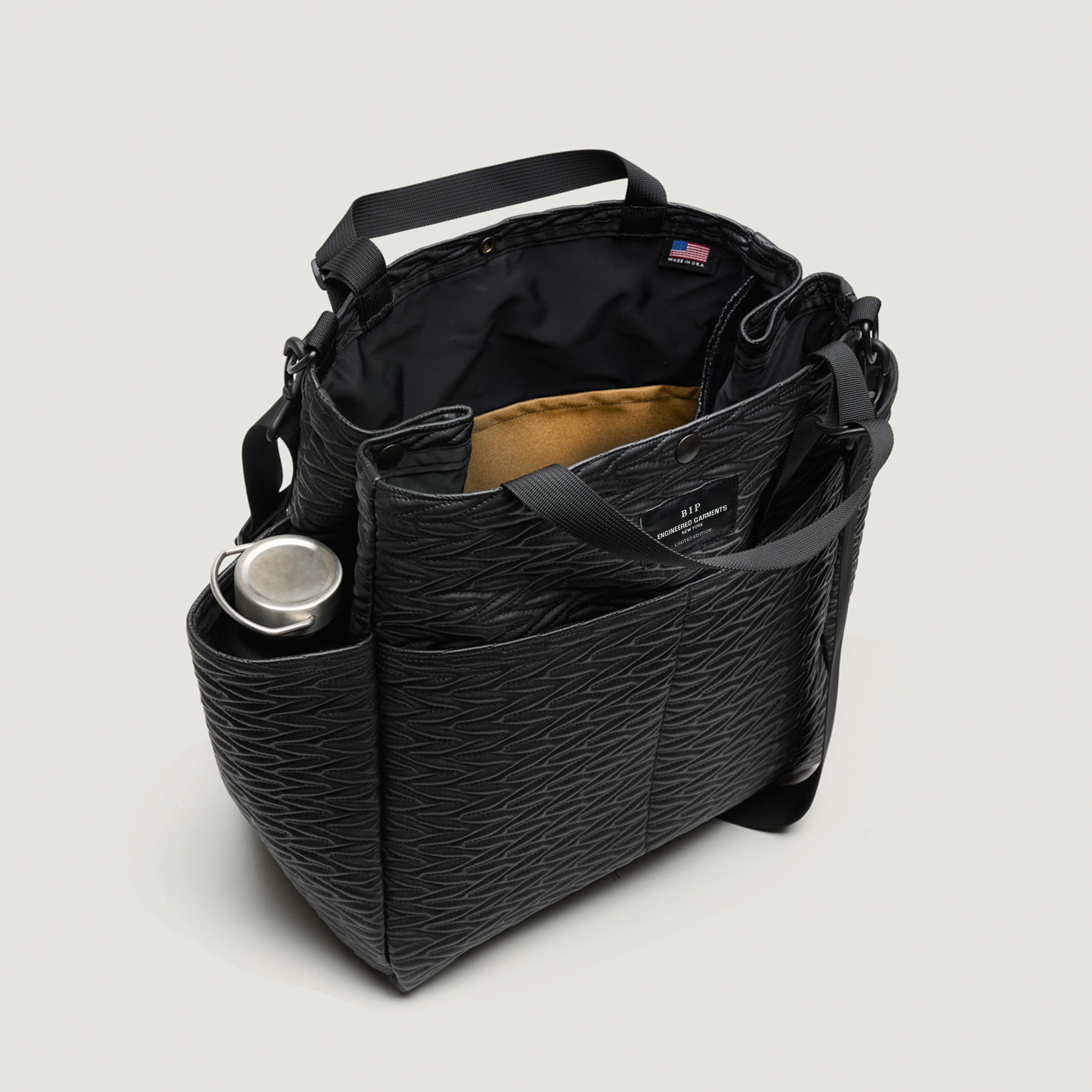 EG x BAGSINPROGRESS - Carry All Beach Bag - Black Quilted Fake Leather - Image 4