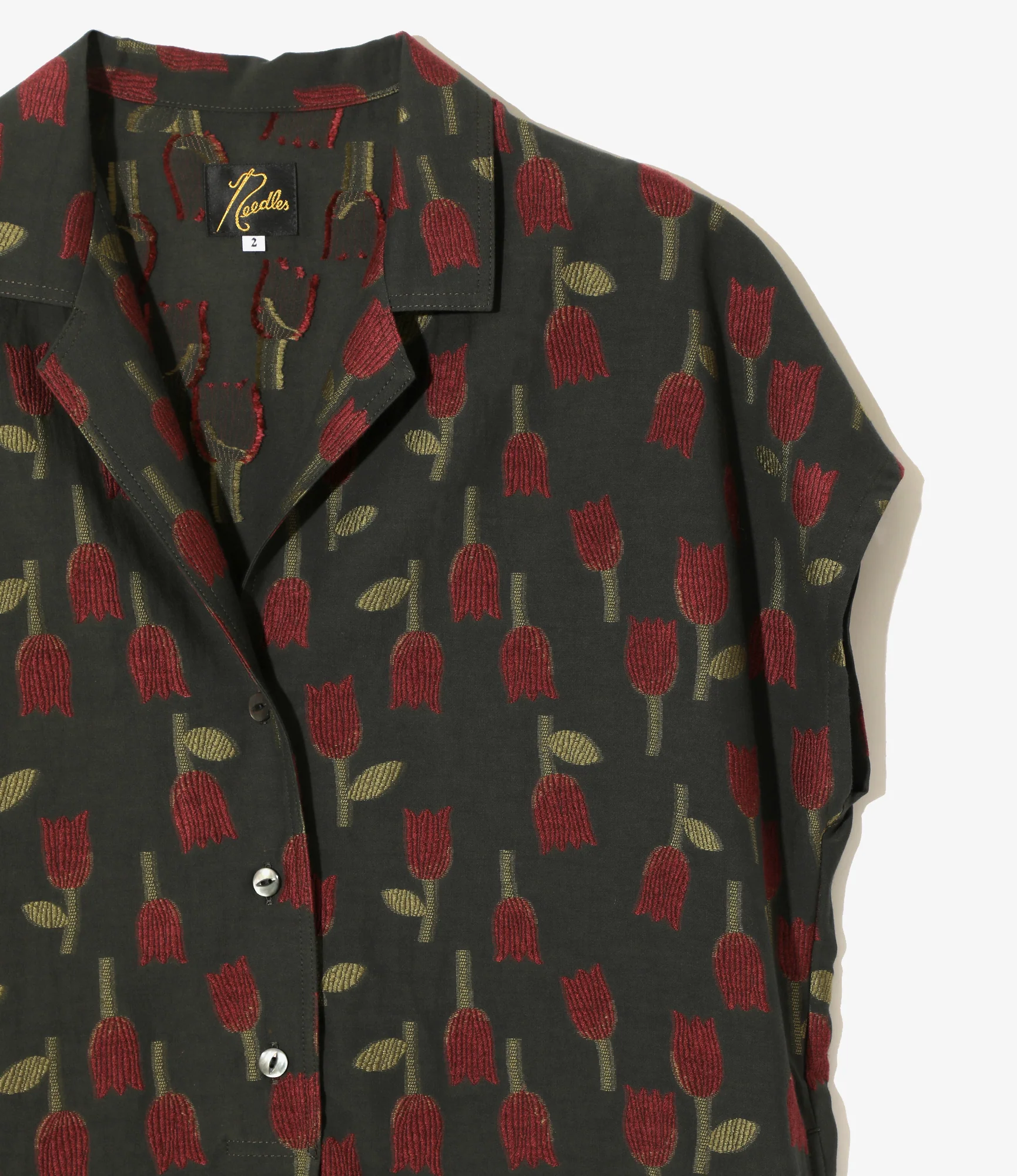 French Sleeve Blouse - Charcoal - R/W Tulip Jacquard` - Image 2