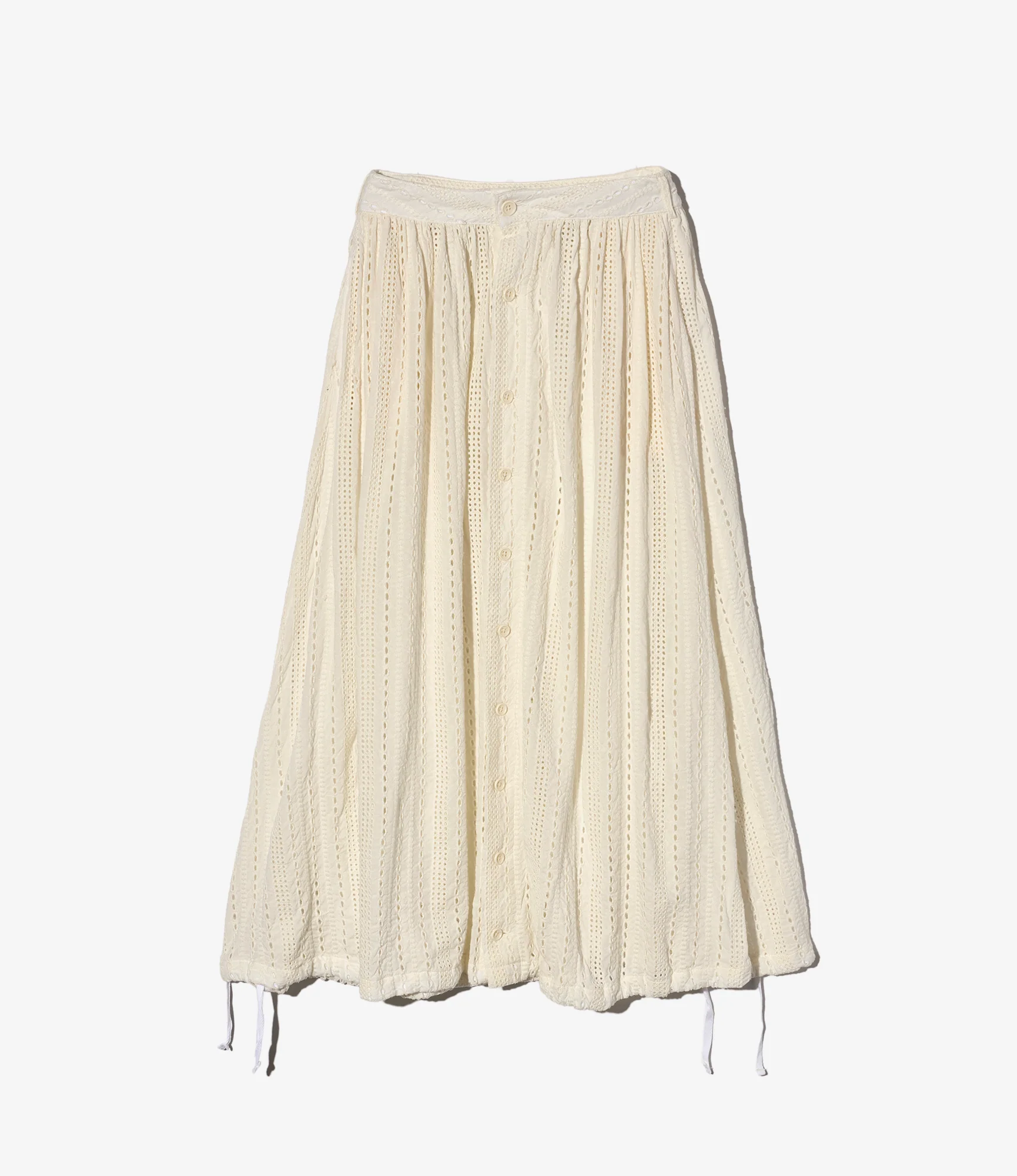 Gather Skirt - White Rayon Embroidery Eyelet