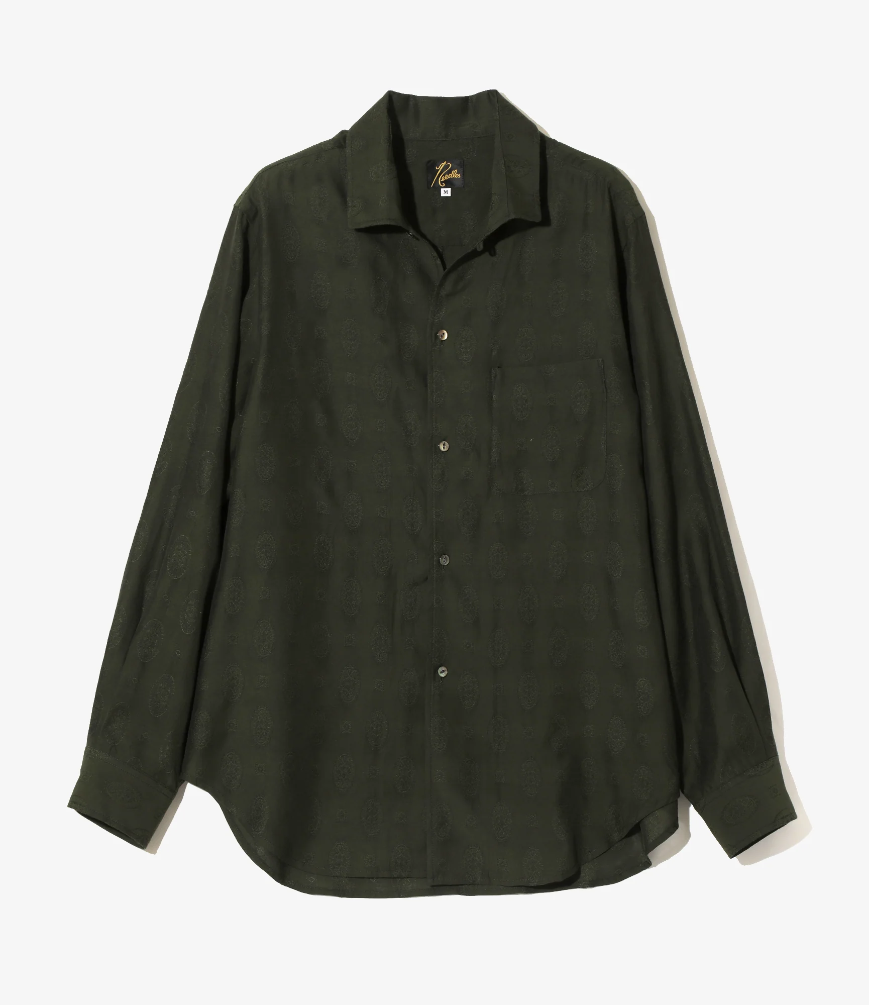 Italian Collar Shirt - Dk. Green- Fine Pattern Jacquard