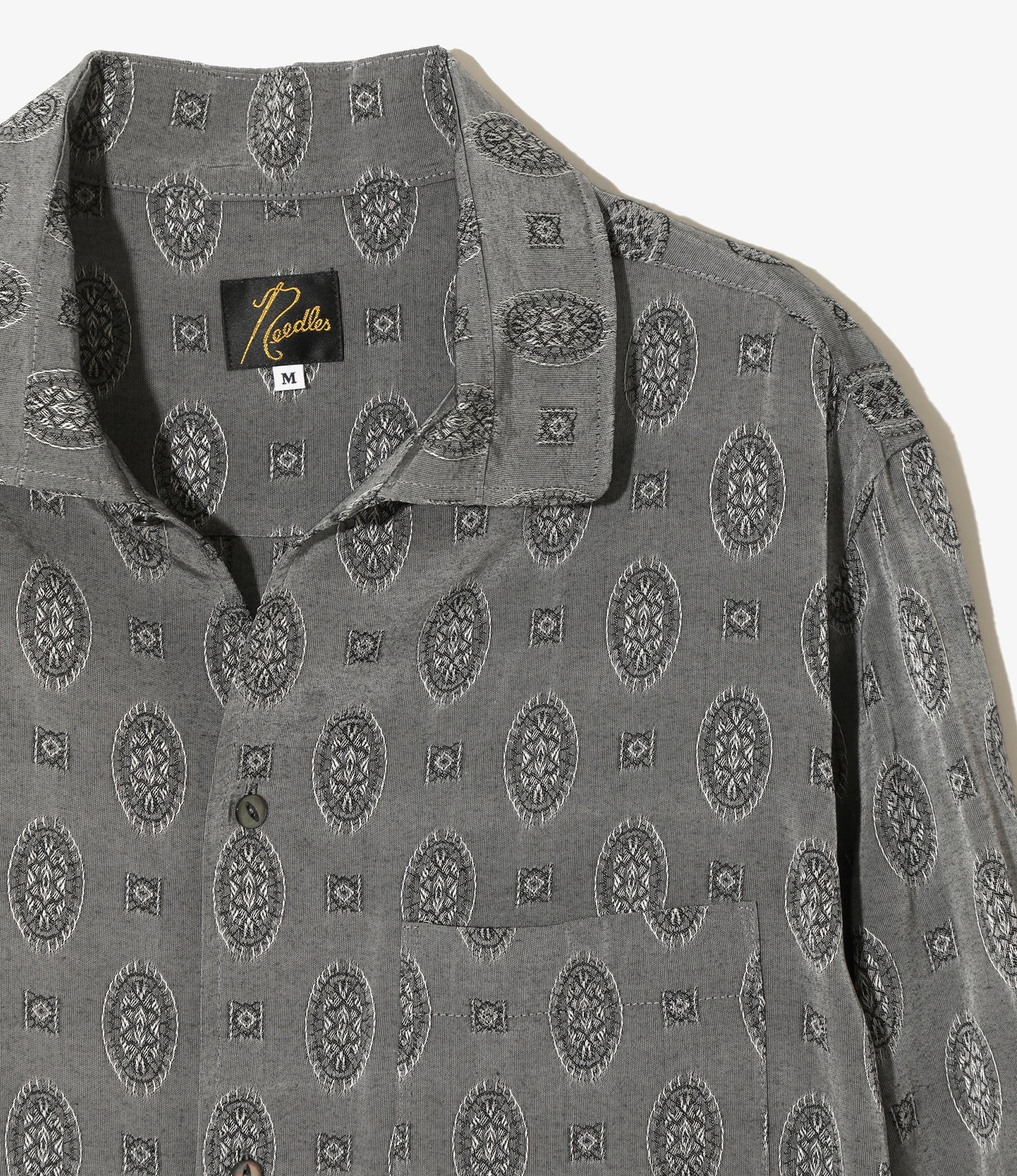 Italian Collar Shirt - Grey - Fine Pattern Jacquard - Image 3
