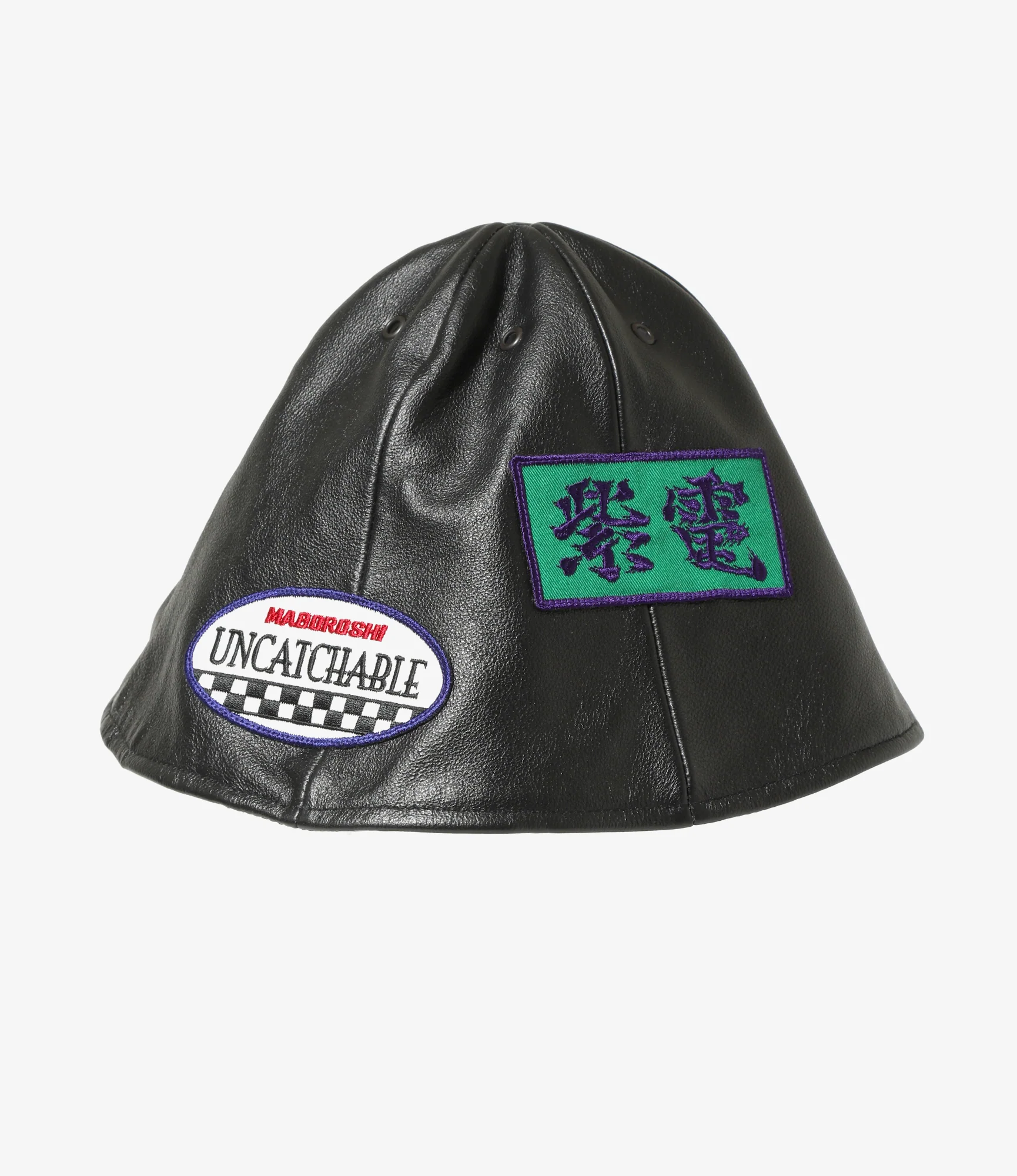 Motor Cycle Tulip Hat - Black - Cowhide Leather - Image 2