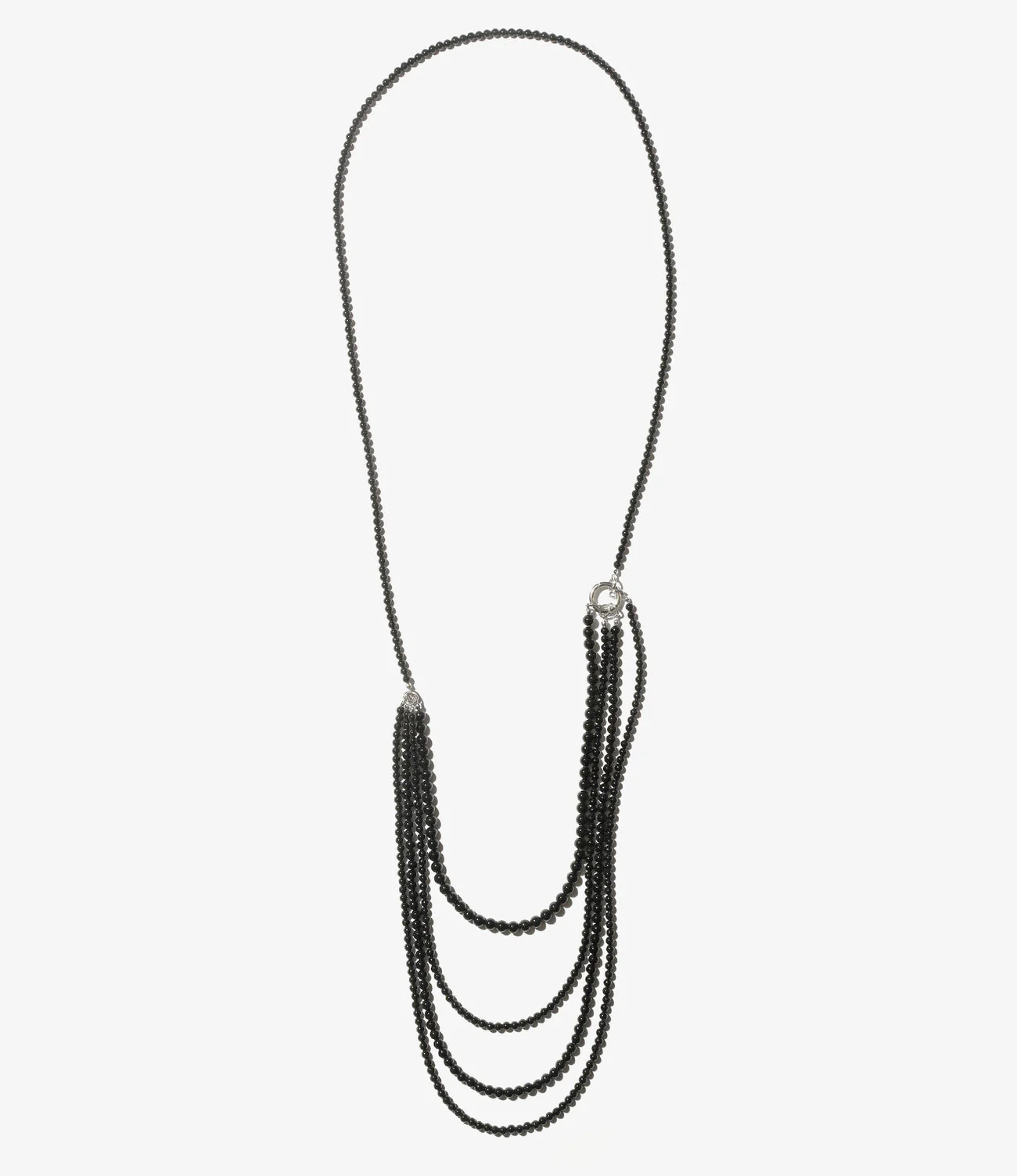 Multi Long Necklace - Black Beads - Black