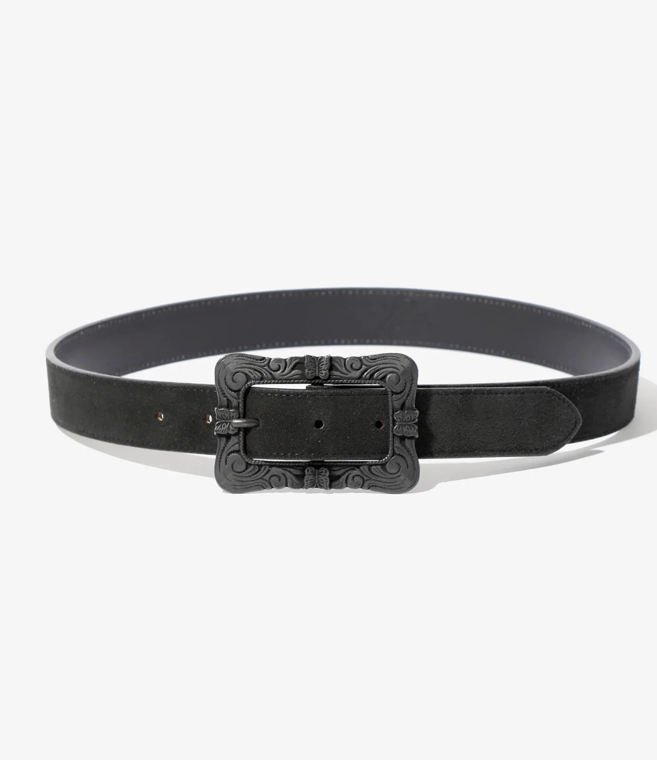 Papillon Square Buckle Belt - Black - Suede Lthr.