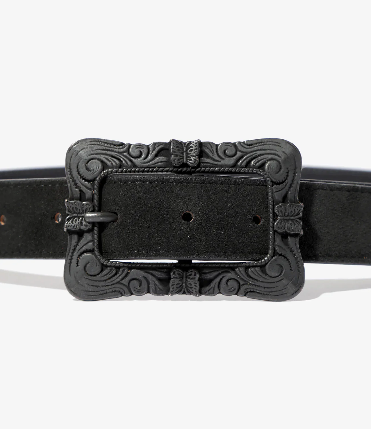 Papillon Square Buckle Belt - Black - Suede Lthr. - Image 2