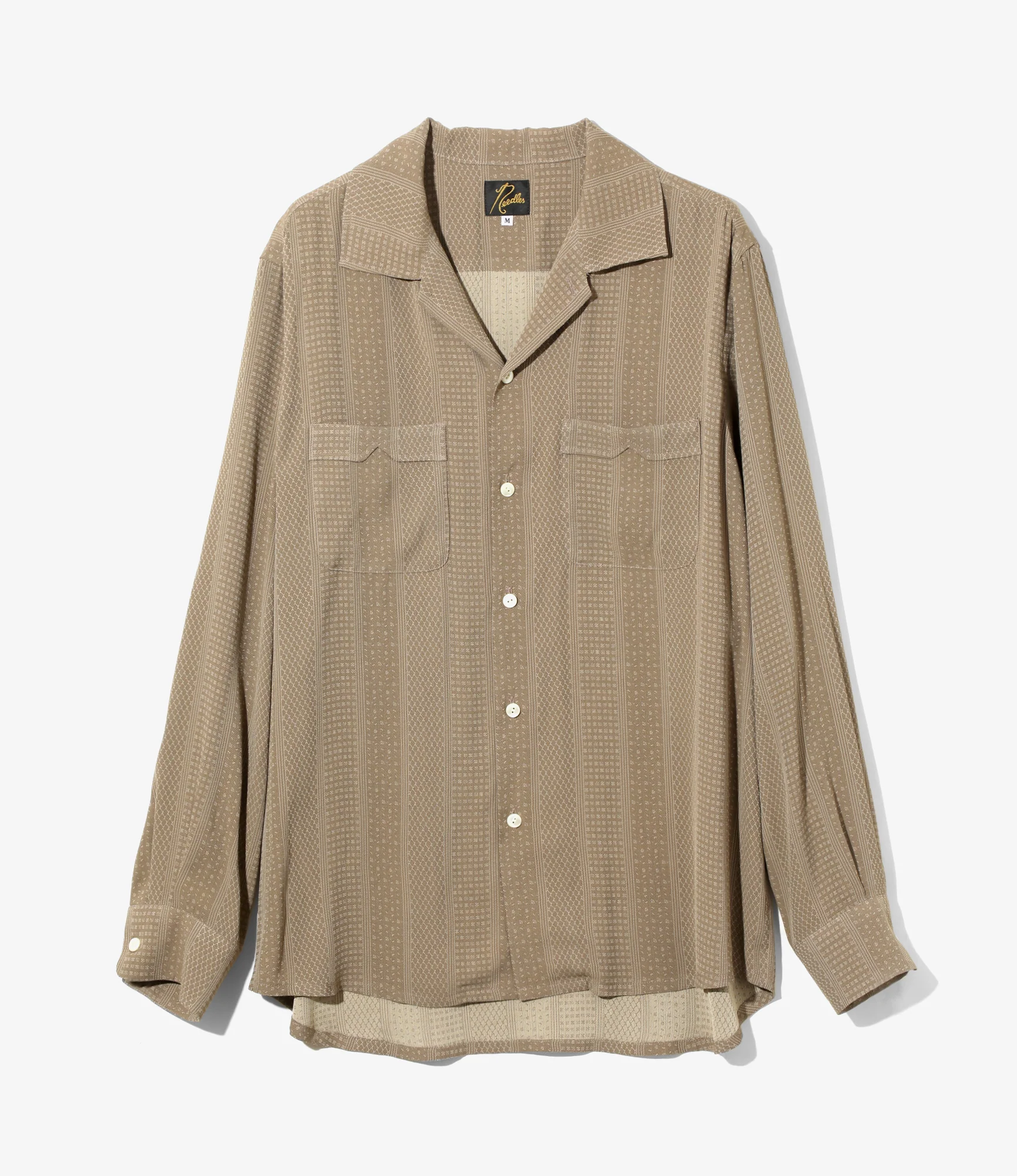 Open Collar Shirt - Brown - Faulourd Stripe Jacquard