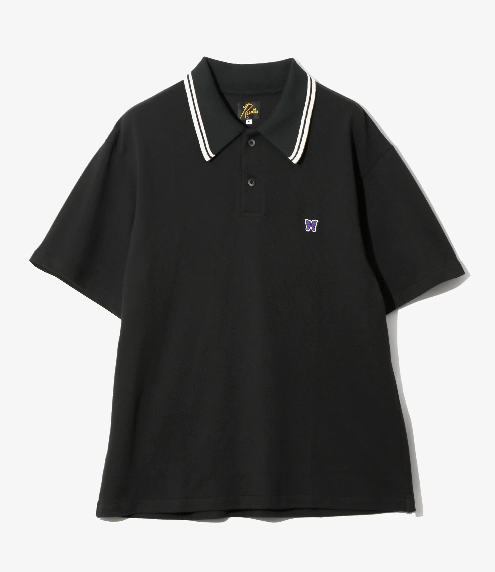 Regular Collar Polo Shirt - Black - Cotton Pique