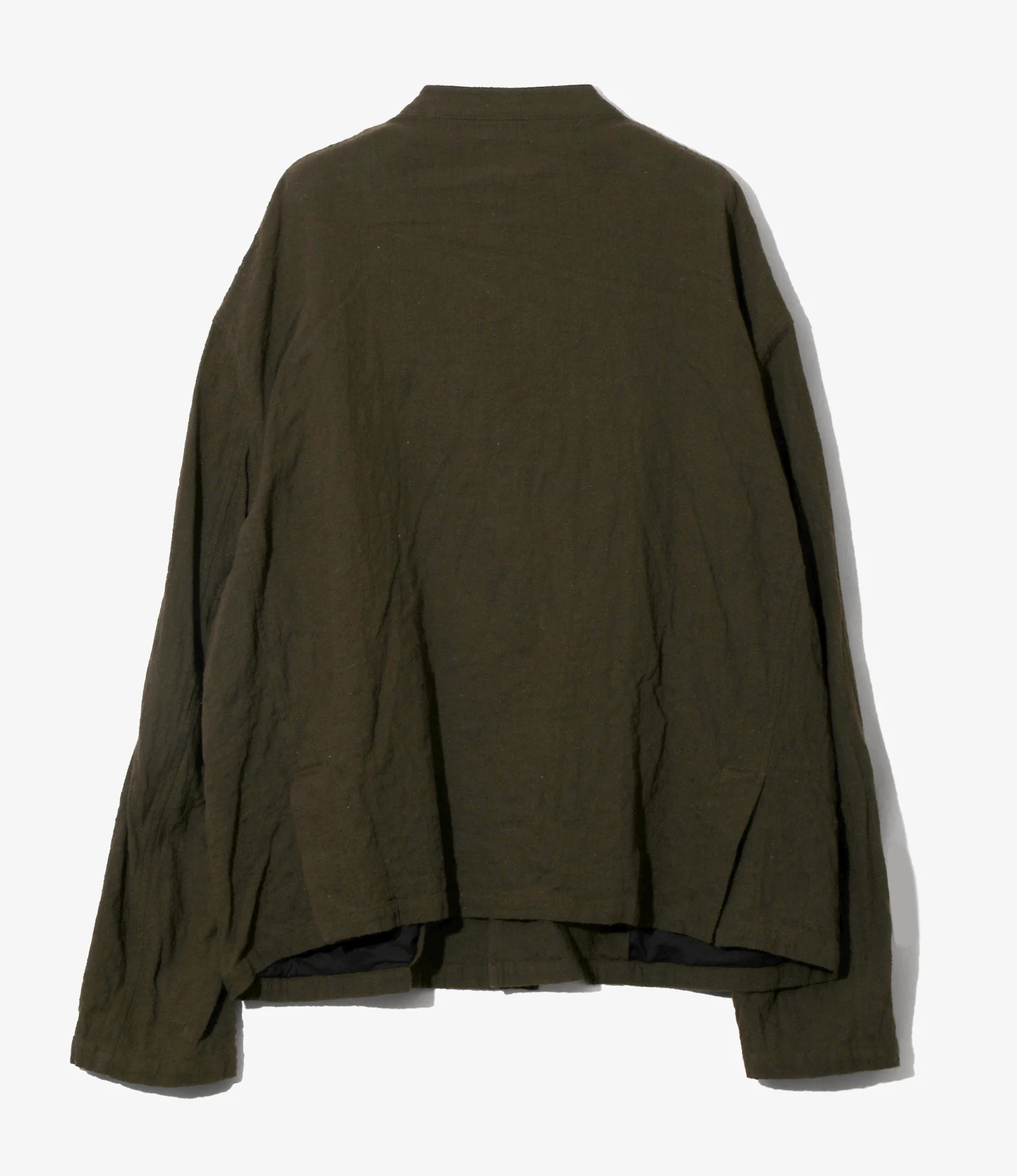 Stand Collar Uncon Jacket - Olive - Slub Cloth - Image 3