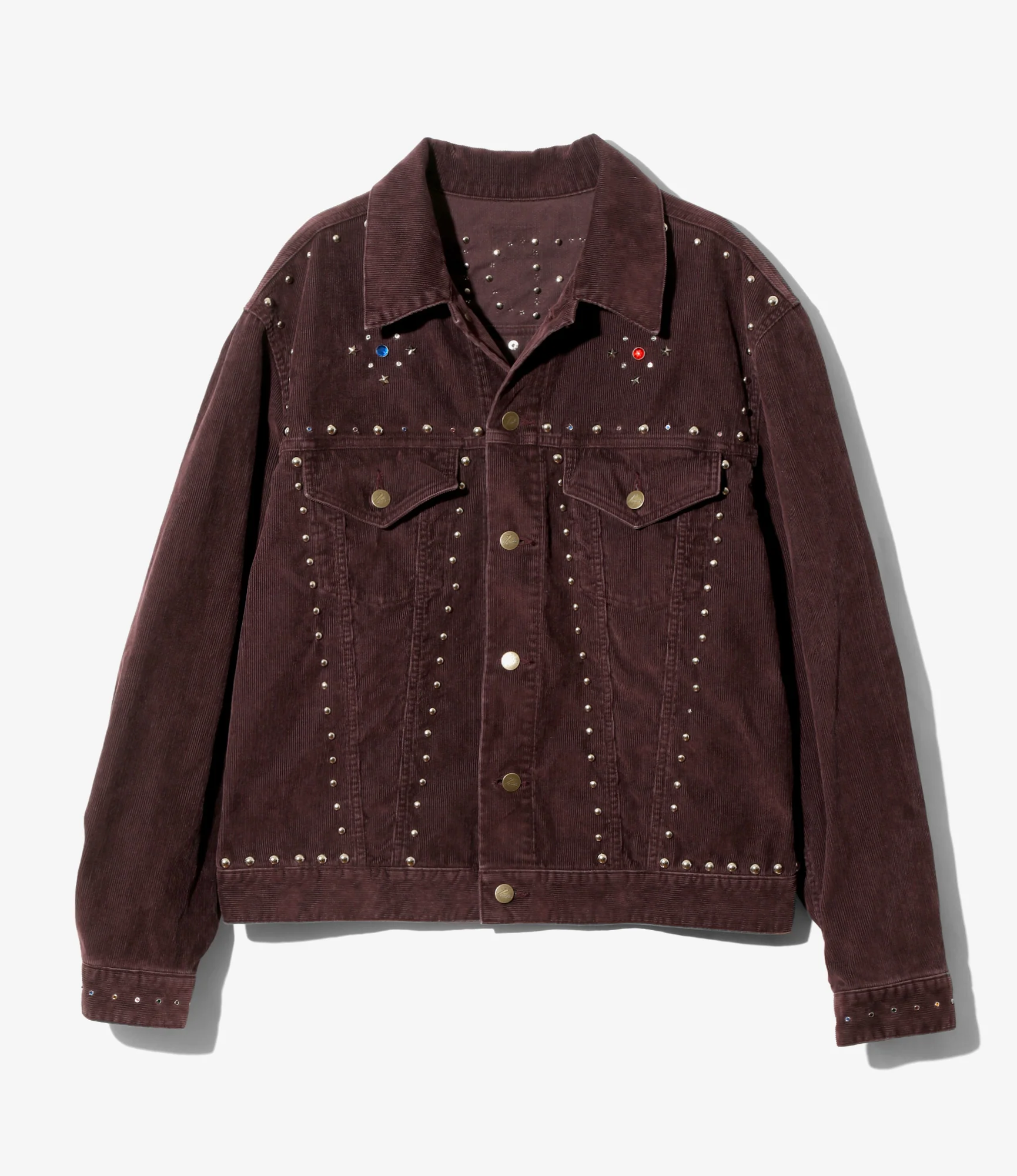Studded Jean Jacket - Burgundy - 14W Corduroy