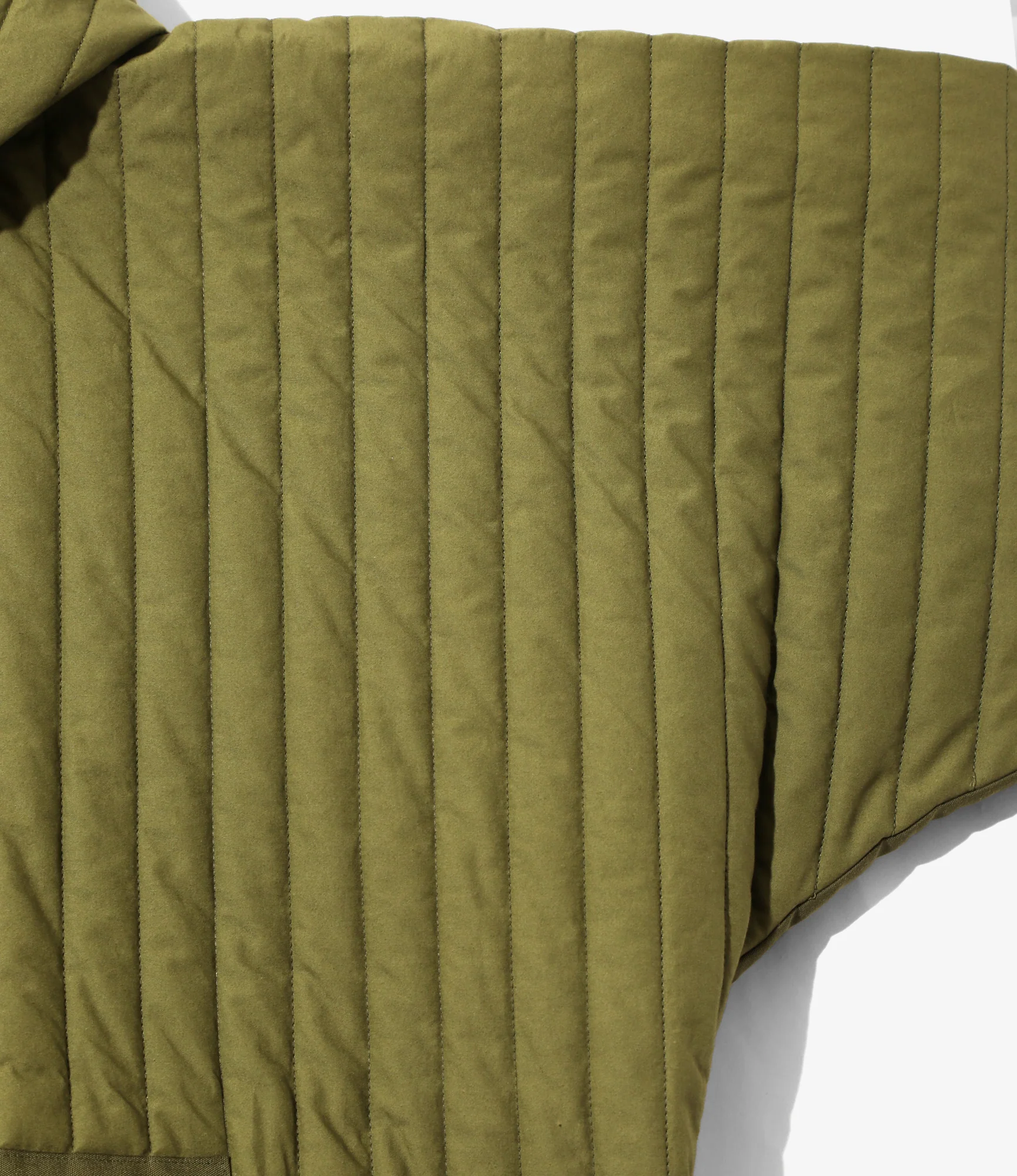 Taped Quilted Hoody - Olive - Cotton Poplin - Image 2