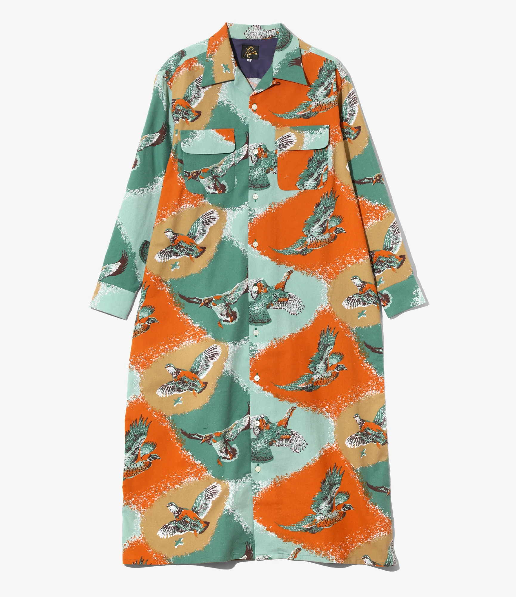 Women's Classic Shirt Dress - Orange - Printed Flannel / Bird
