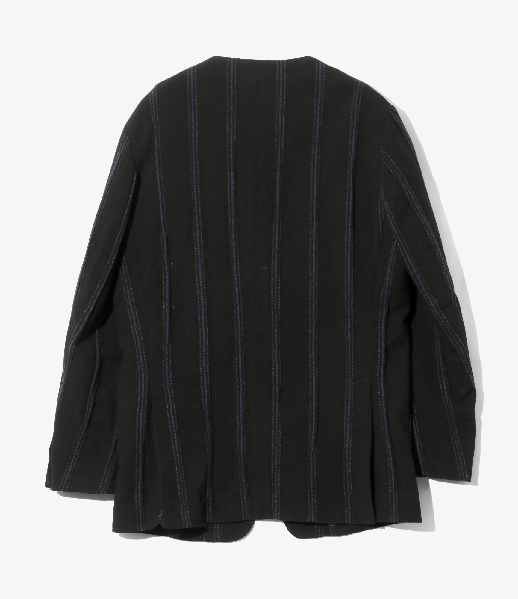 Women's Collarless Jacket - Black/Purple - Stripe Tweed - Image 4