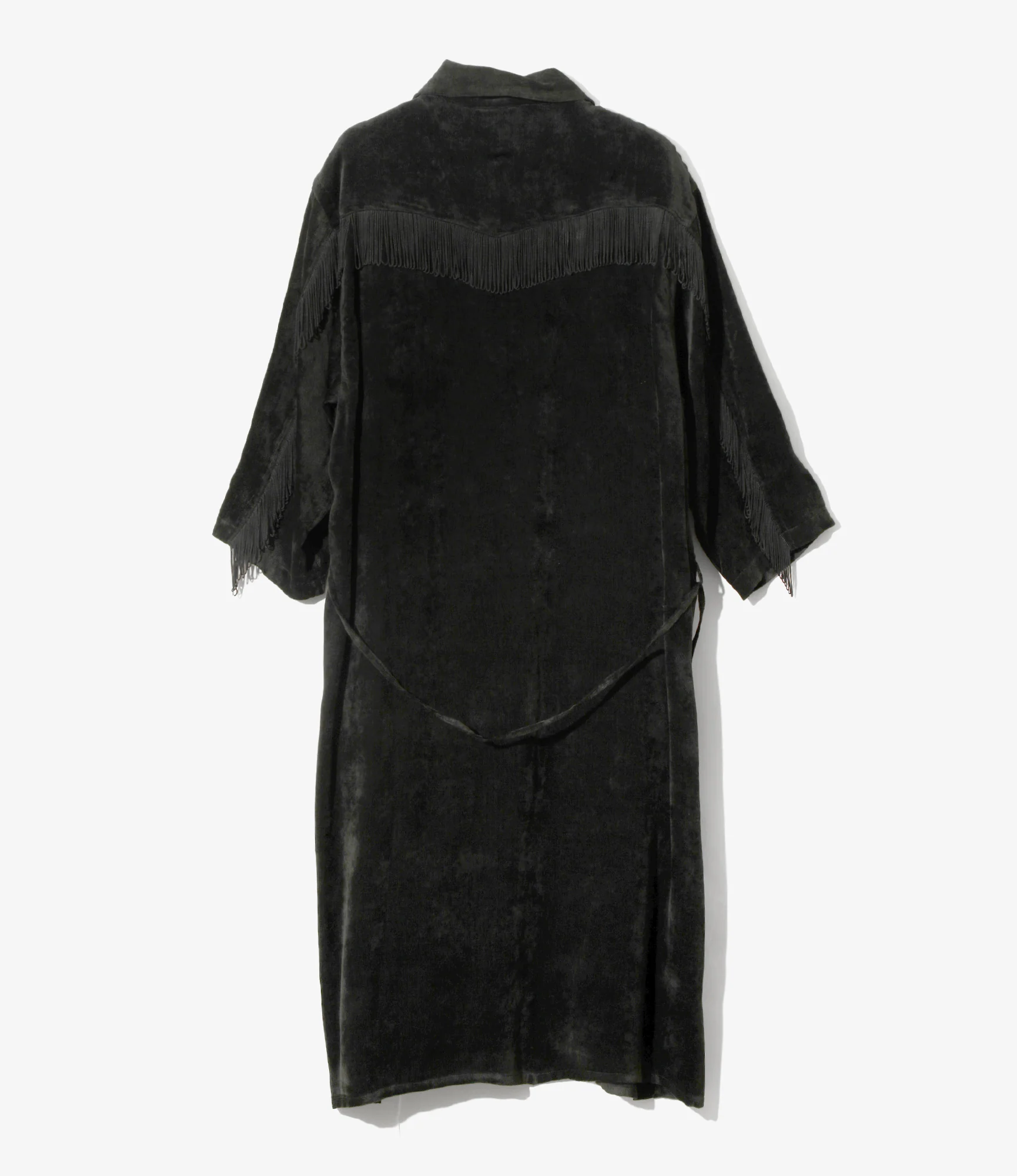 Women's Fringe Open Collar Shirt Dress - Black - Rayon Corduroy - Image 3