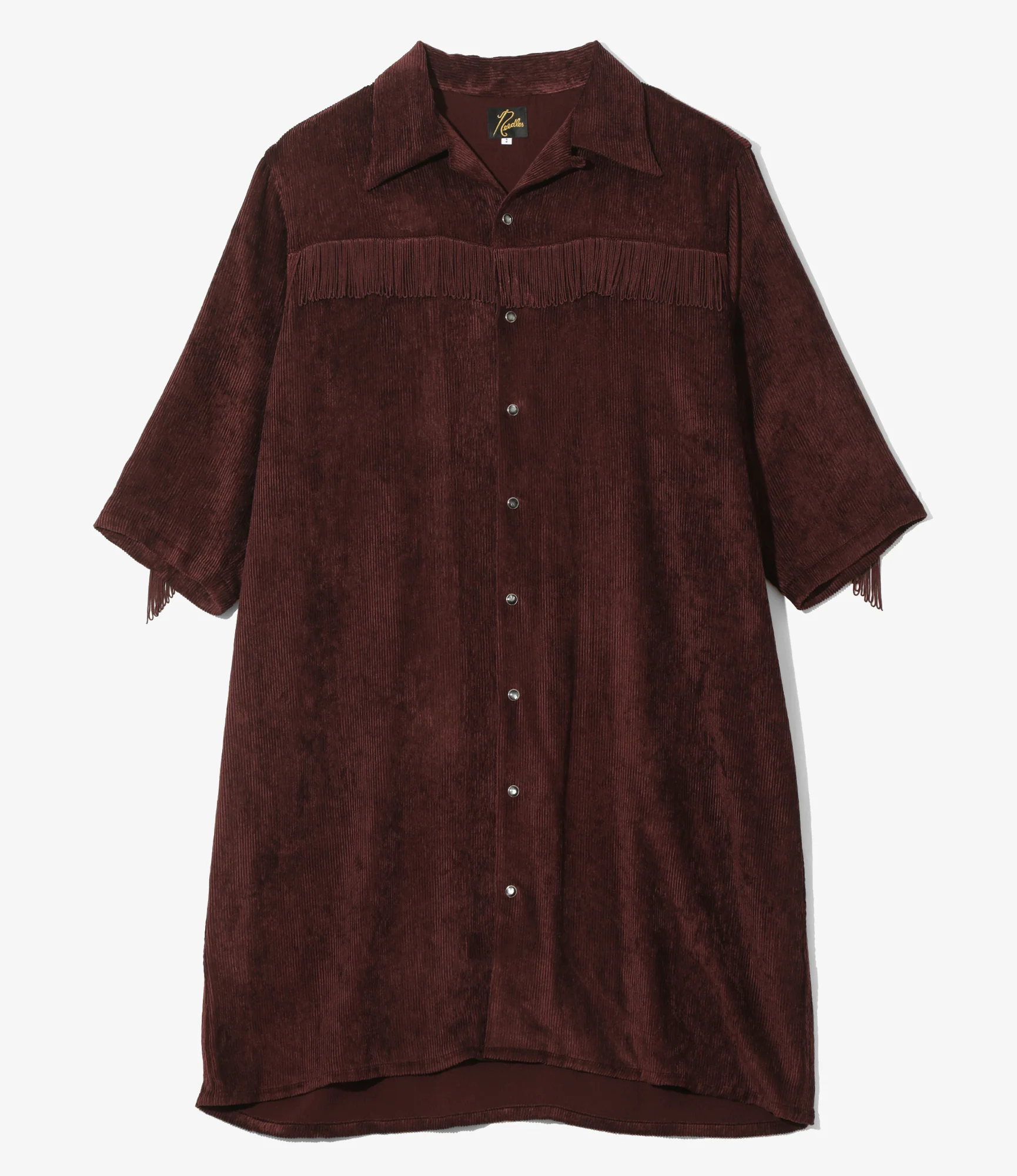 Women's Fringe Open Collar Shirt Dress - Burgundy - Rayon Corduroy