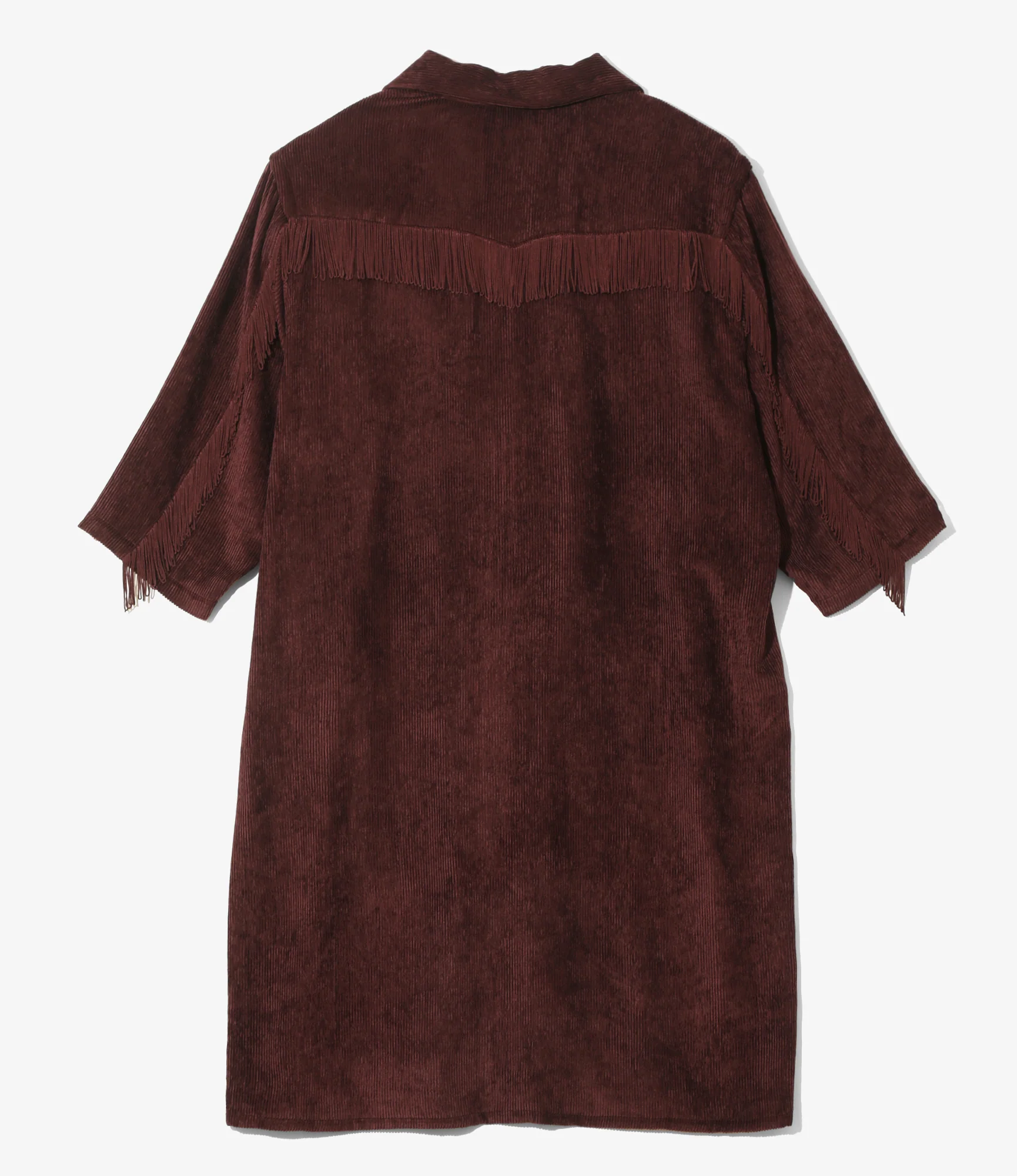 Women's Fringe Open Collar Shirt Dress - Burgundy - Rayon Corduroy - Image 4