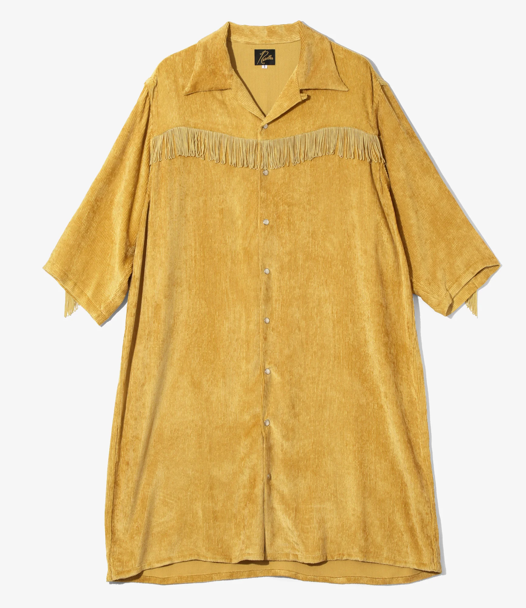 Women's Fringe Open Collar Shirt Dress - Gold - Rayon Corduroy