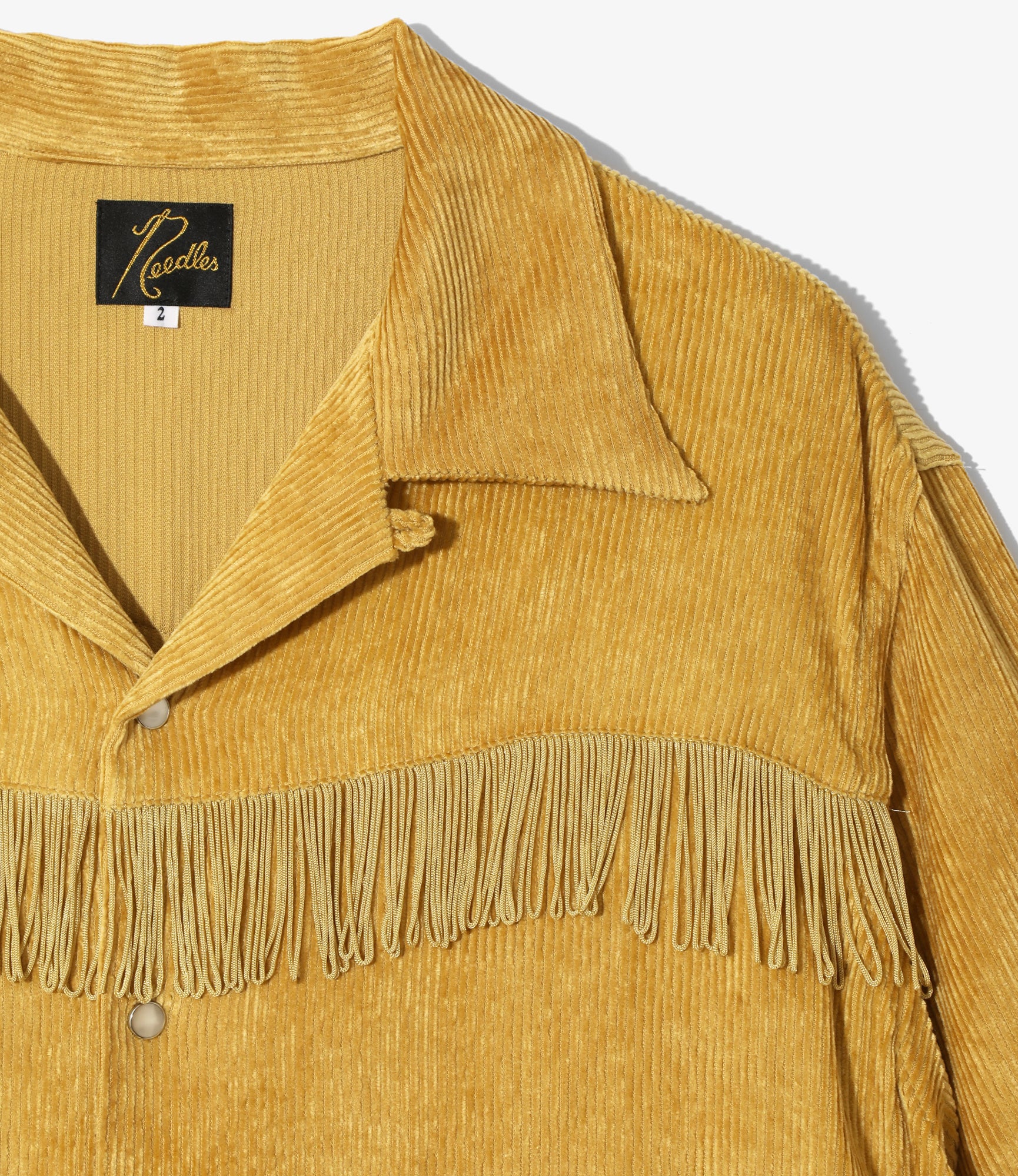 Women's Fringe Open Collar Shirt Dress - Gold - Rayon Corduroy - Image 2