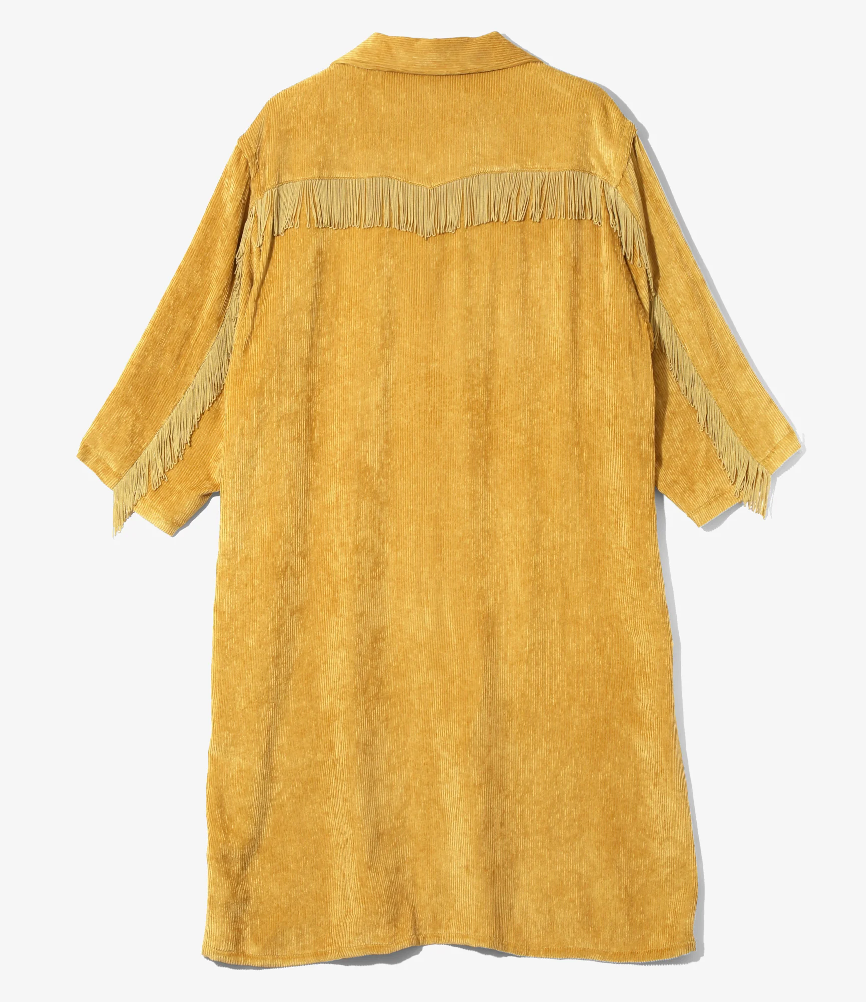Women's Fringe Open Collar Shirt Dress - Gold - Rayon Corduroy - Image 4