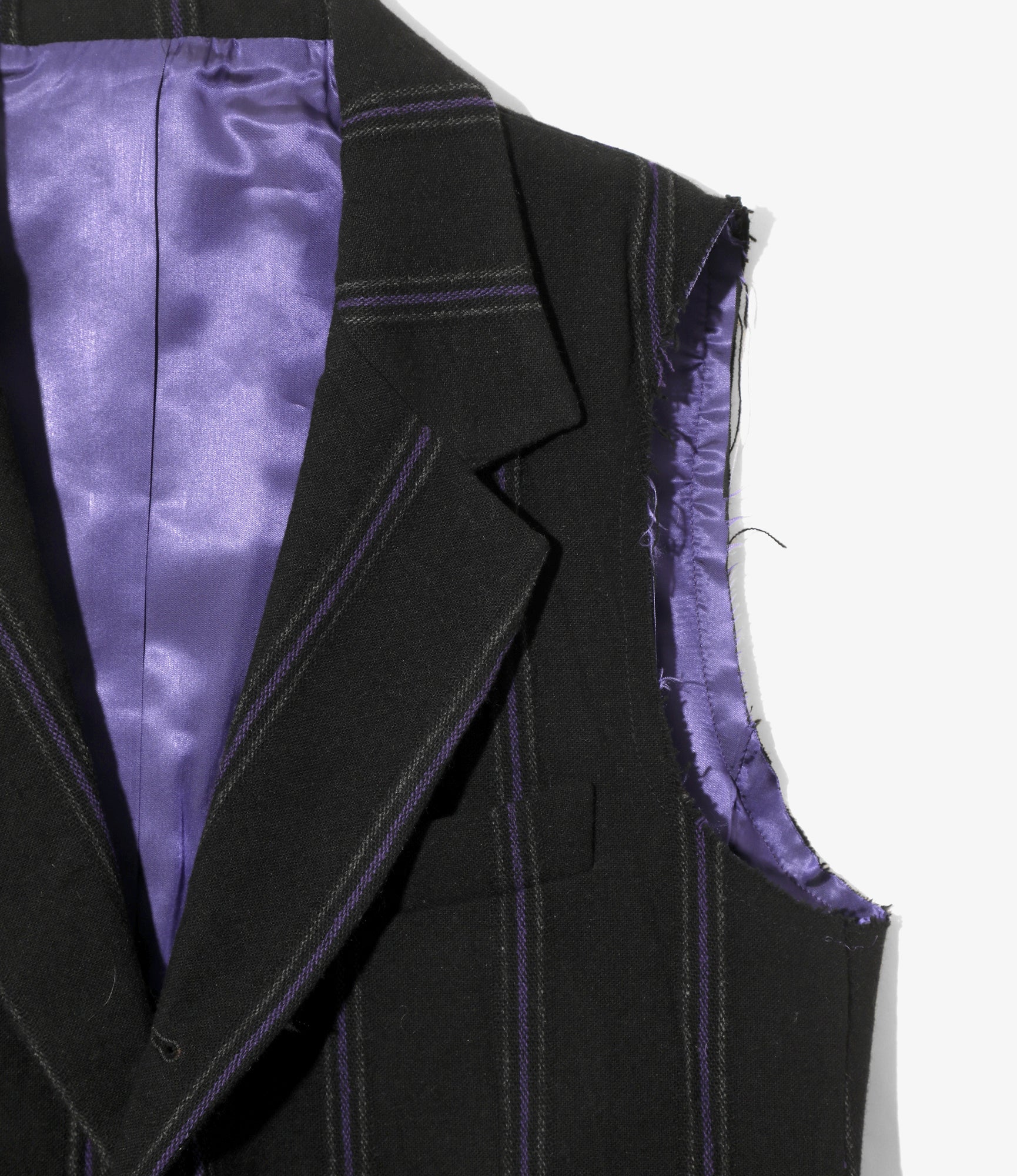 Women's Sleeveless Jacket - Black/Purple - Stripe Tweed - Image 2