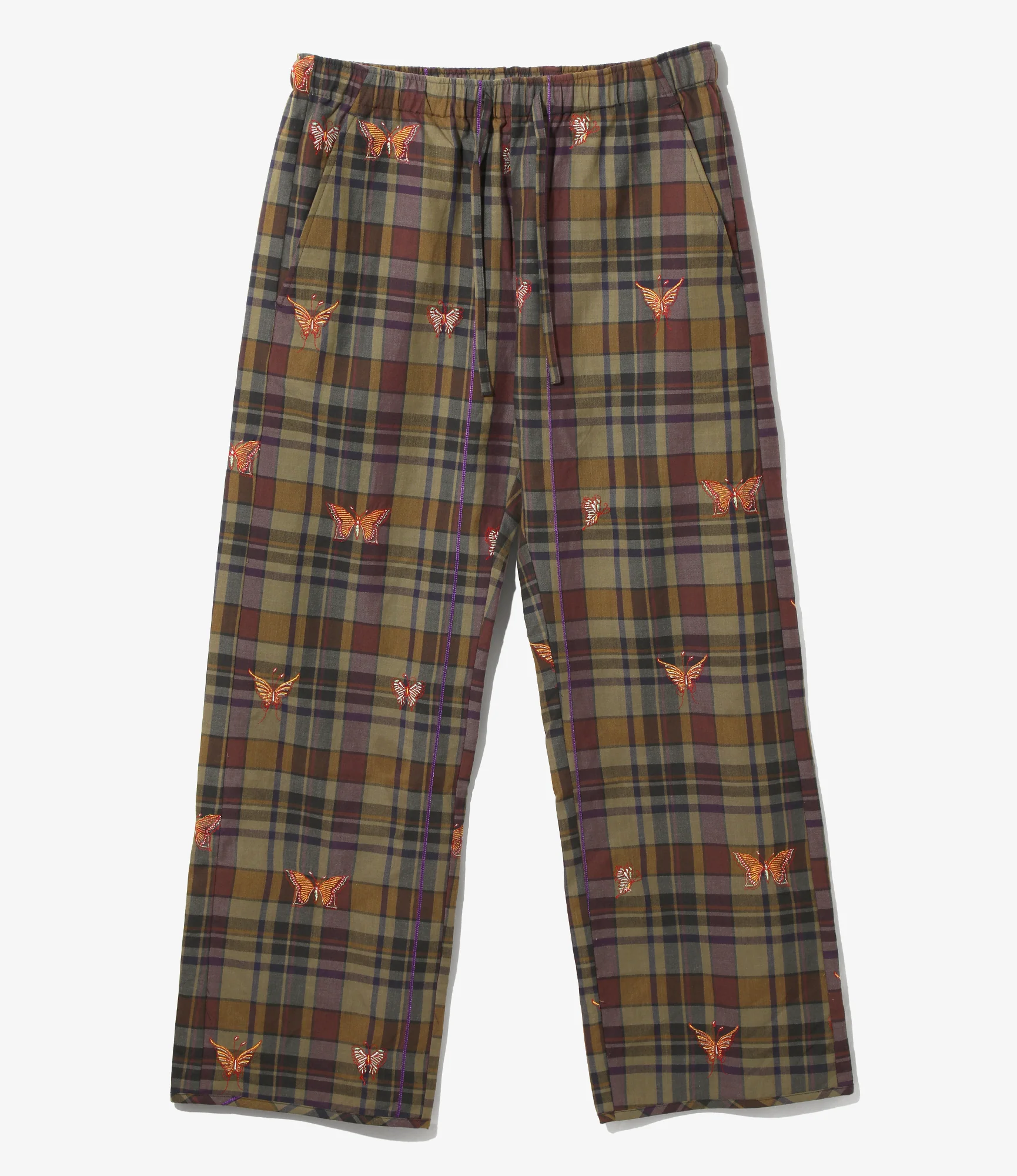 Women's String Easy Pant - Brown - Embroidered Madras Plaid