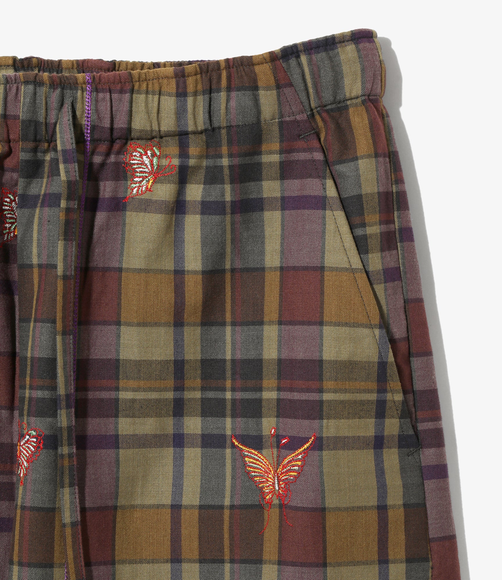 Women's String Easy Pant - Brown - Embroidered Madras Plaid - Image 2