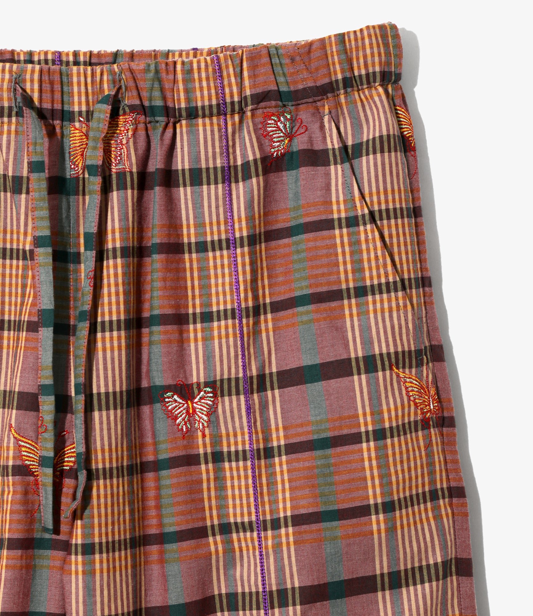 Women's String Easy Pant - Yellow - Embroidered Madras Plaid - Image 2
