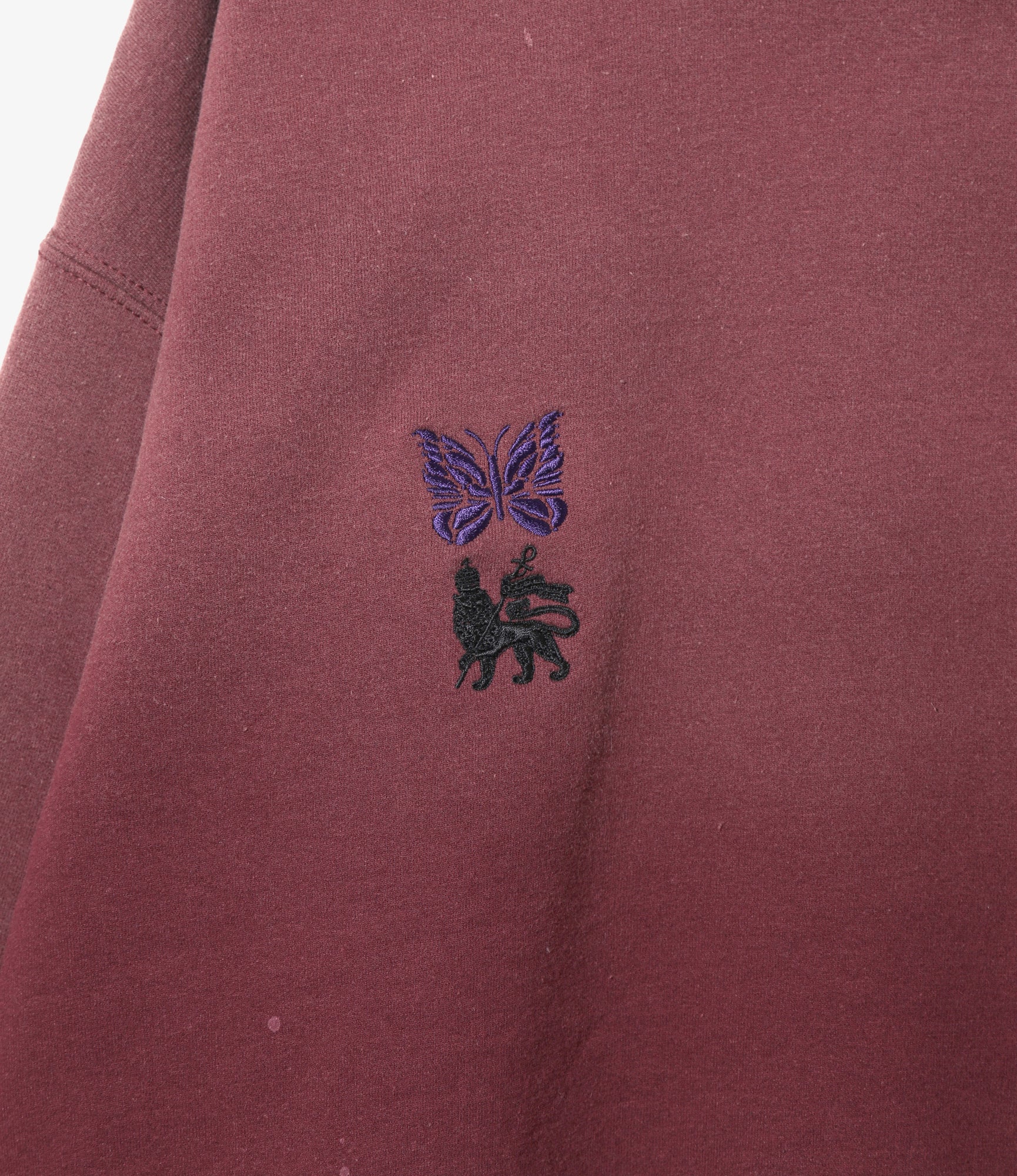 Needles x Sasquatchfabrix - Slowgun Sweat Shirt - Bordeaux - Peace to World / Solid - Image 2