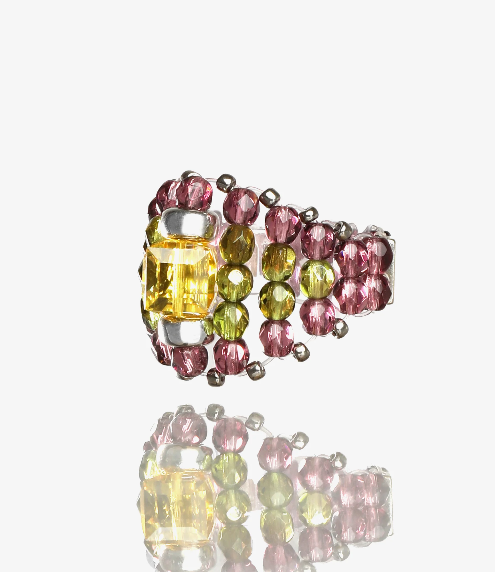 Needles x Tie A Knot - Square Crystal Beads Ring - Yellow x Purple
