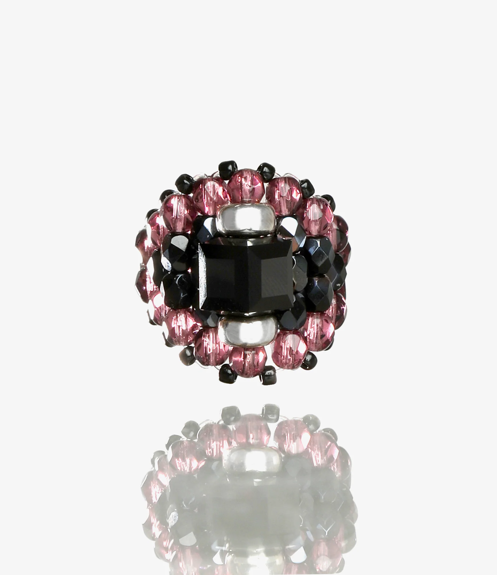 Needles x Tie A Knot - Square Crystal Beads Ring - Black x Purple - Image 2
