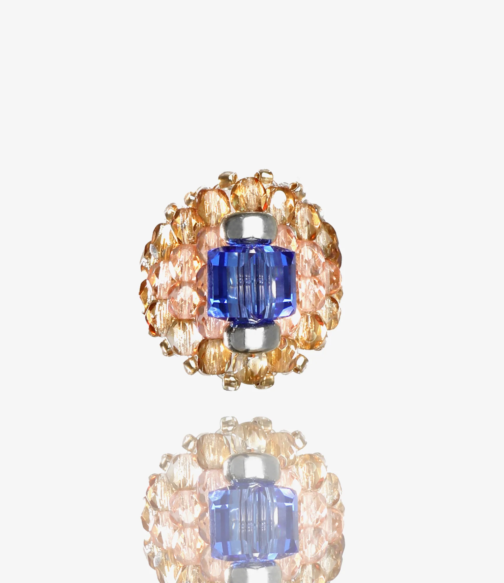 Needles x Tie A Knot - Square Crystal Beads Ring - Blue x Clear Beige - Image 2