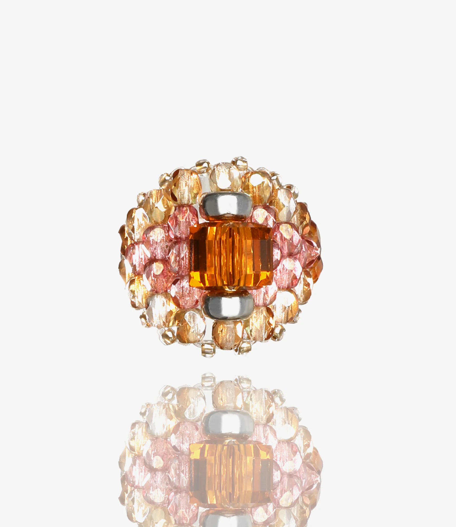 Needles x Tie A Knot - Square Crystal Beads Ring - Brown x Clear Beige - Image 2
